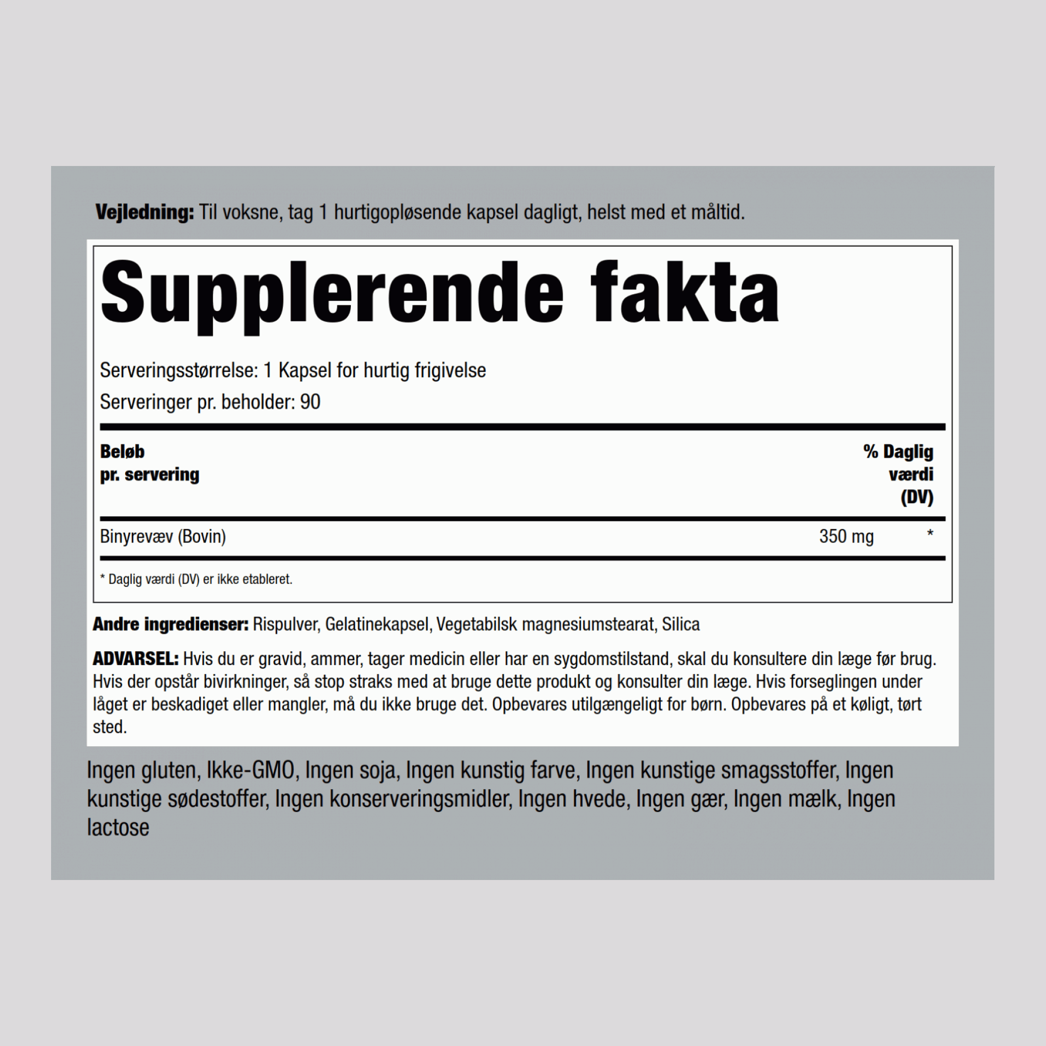 Præparat til binyrerne (bovint) 350 mg 90 Kapsler for hurtig frigivelse     