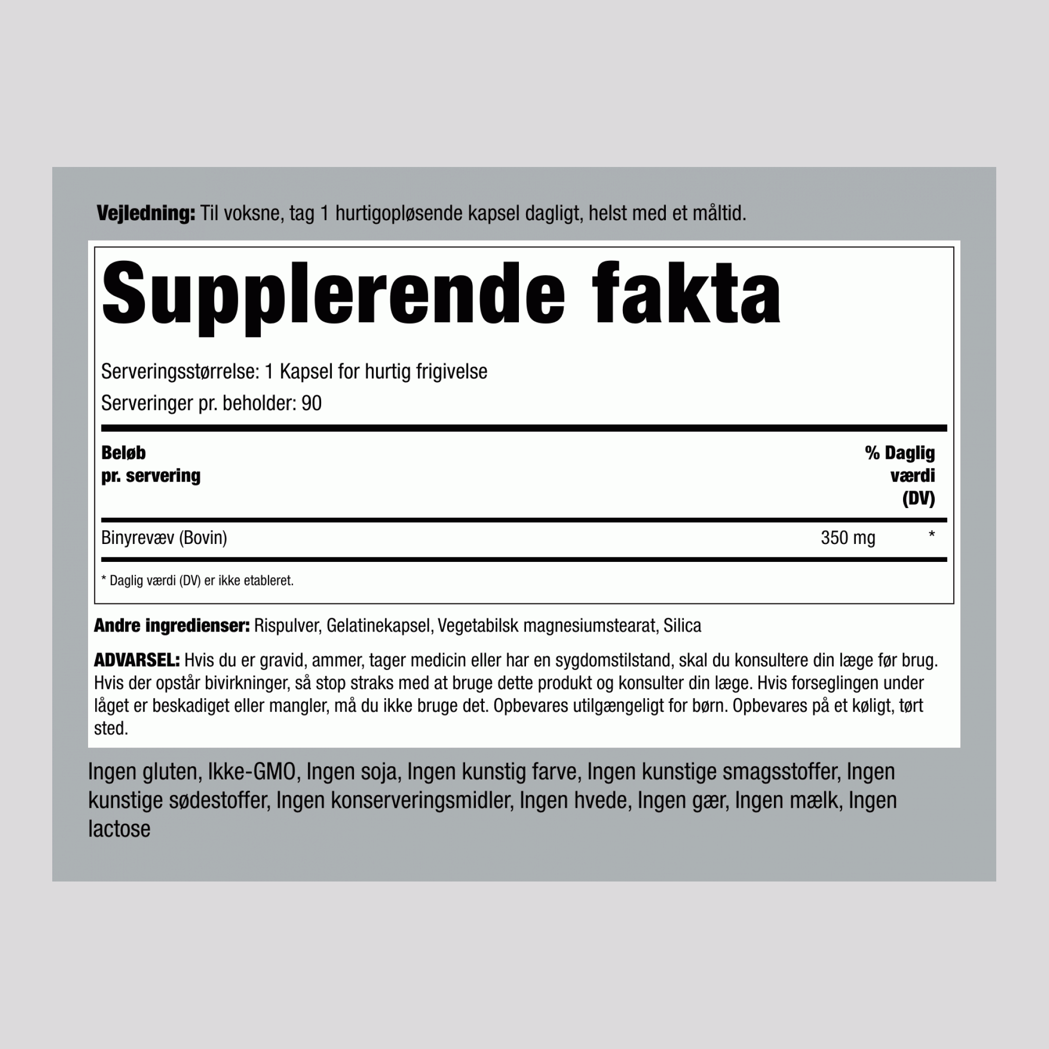 Præparat til binyrerne (bovint) 350 mg 90 Kapsler for hurtig frigivelse 2 Flasker   