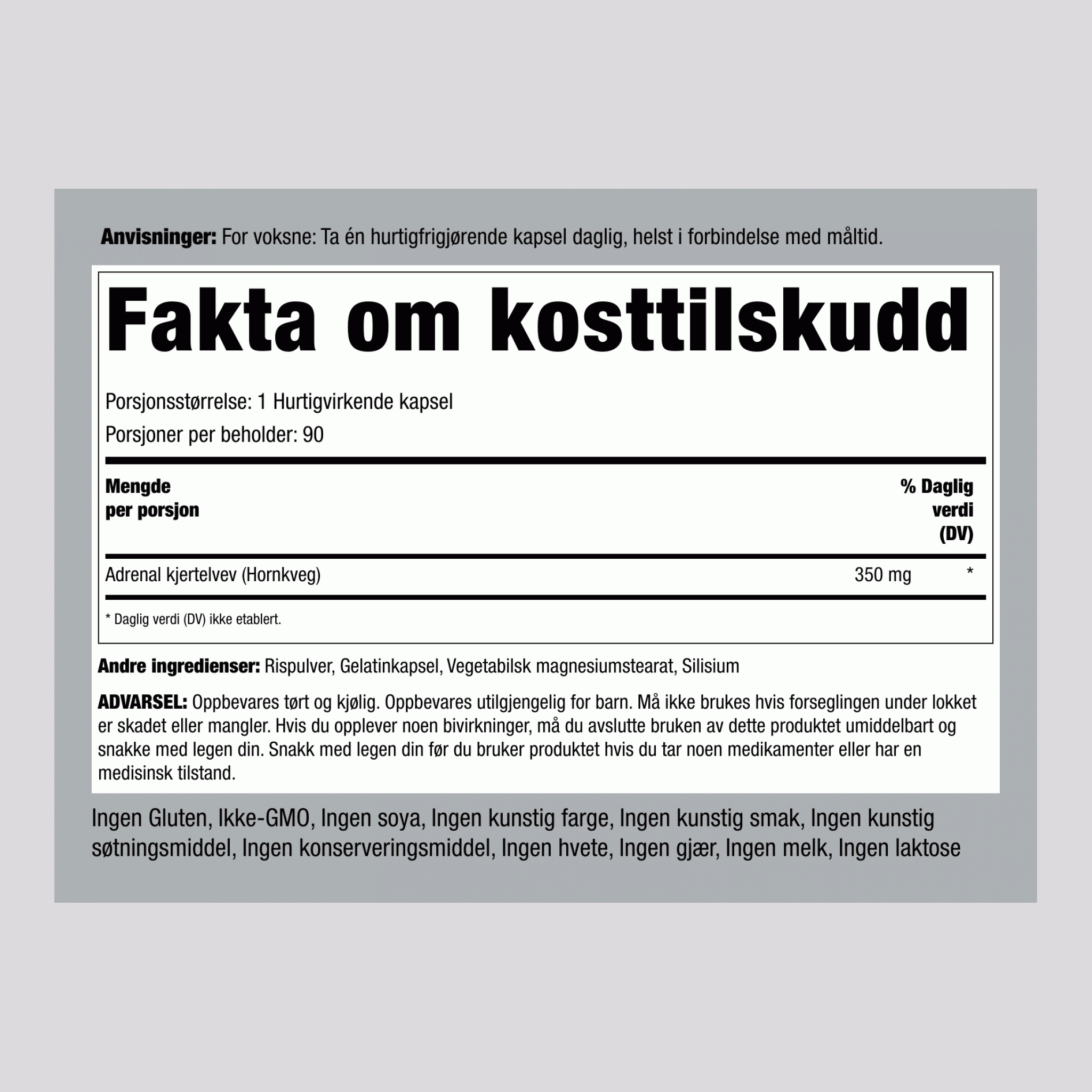 Preparat til binyrene (bovint) 350 mg 90 Hurtigvirkende kapsler 2 Flasker   