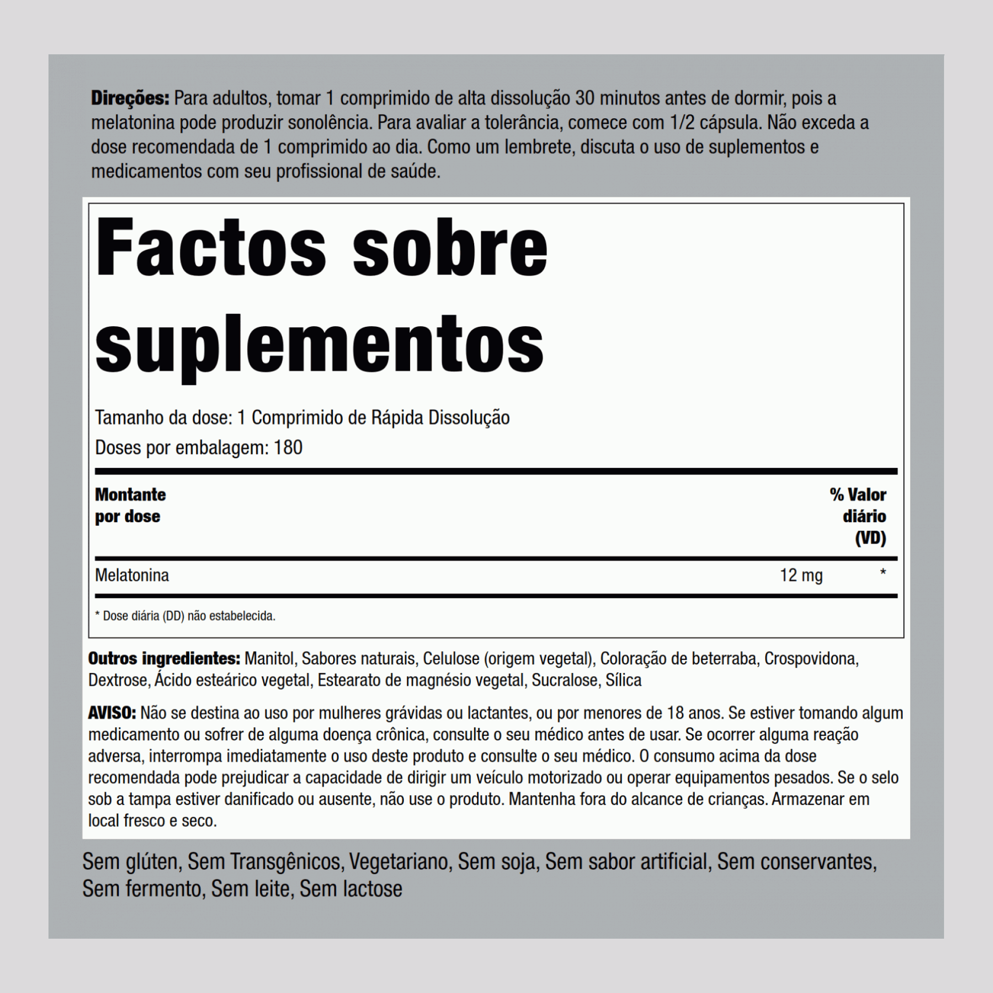 Mélatonine à dissolution rapide,  12 mg 180 Comprimés à dissolution rapide 2 Bouteilles