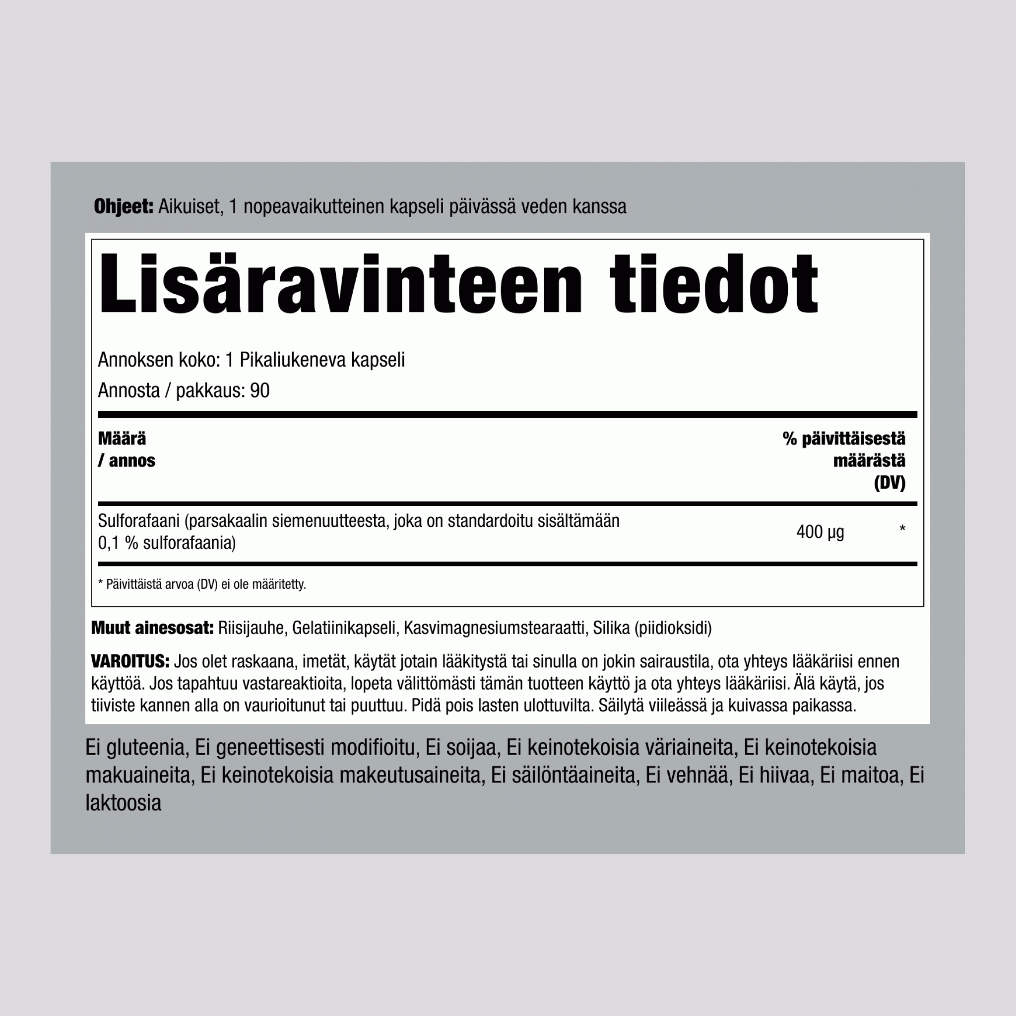 Sulforafaani (parsakaalista) 90 Pikaliukenevat kapselit       