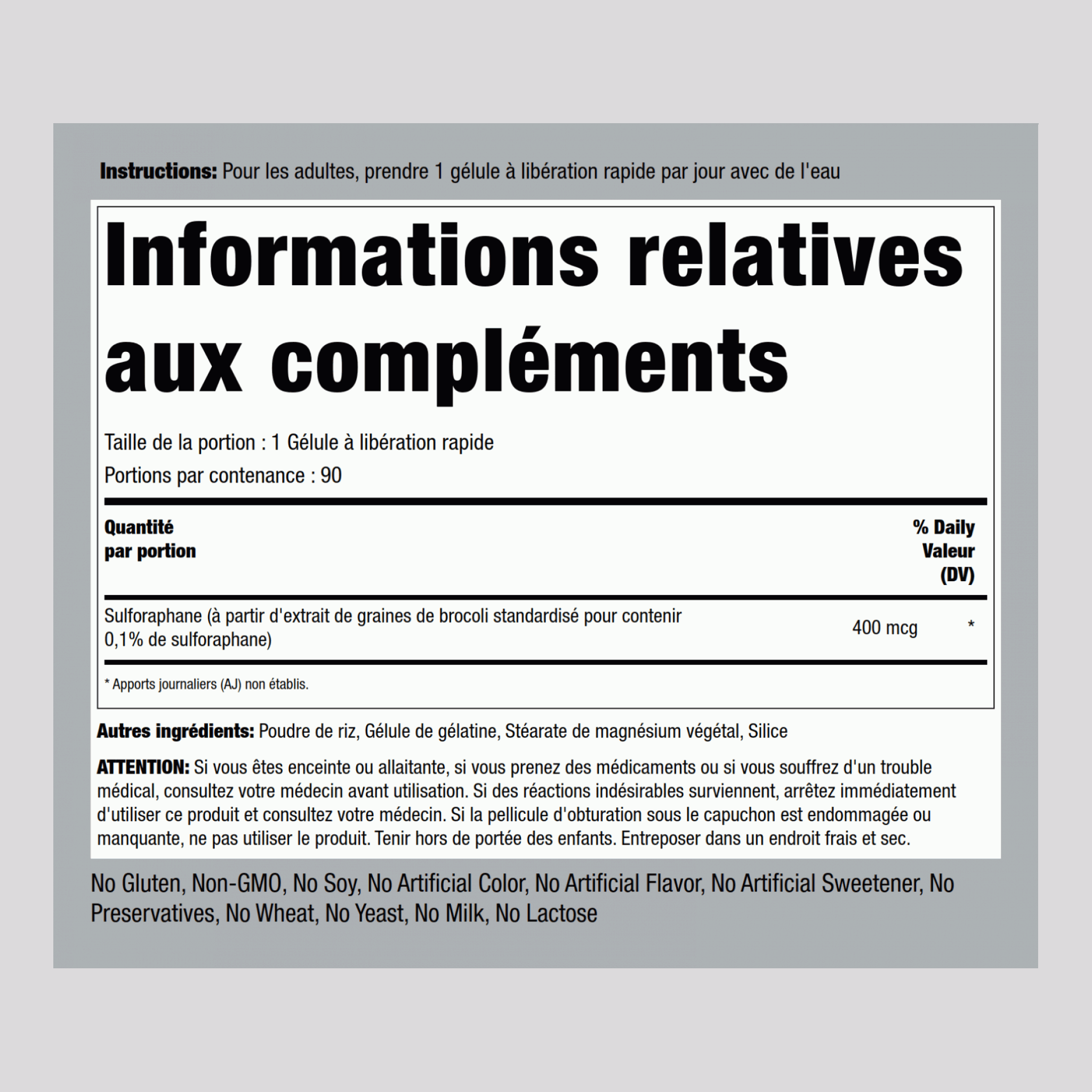 Sulforaphane (à partir de Broccoli) 90 Gélules à libération rapide       