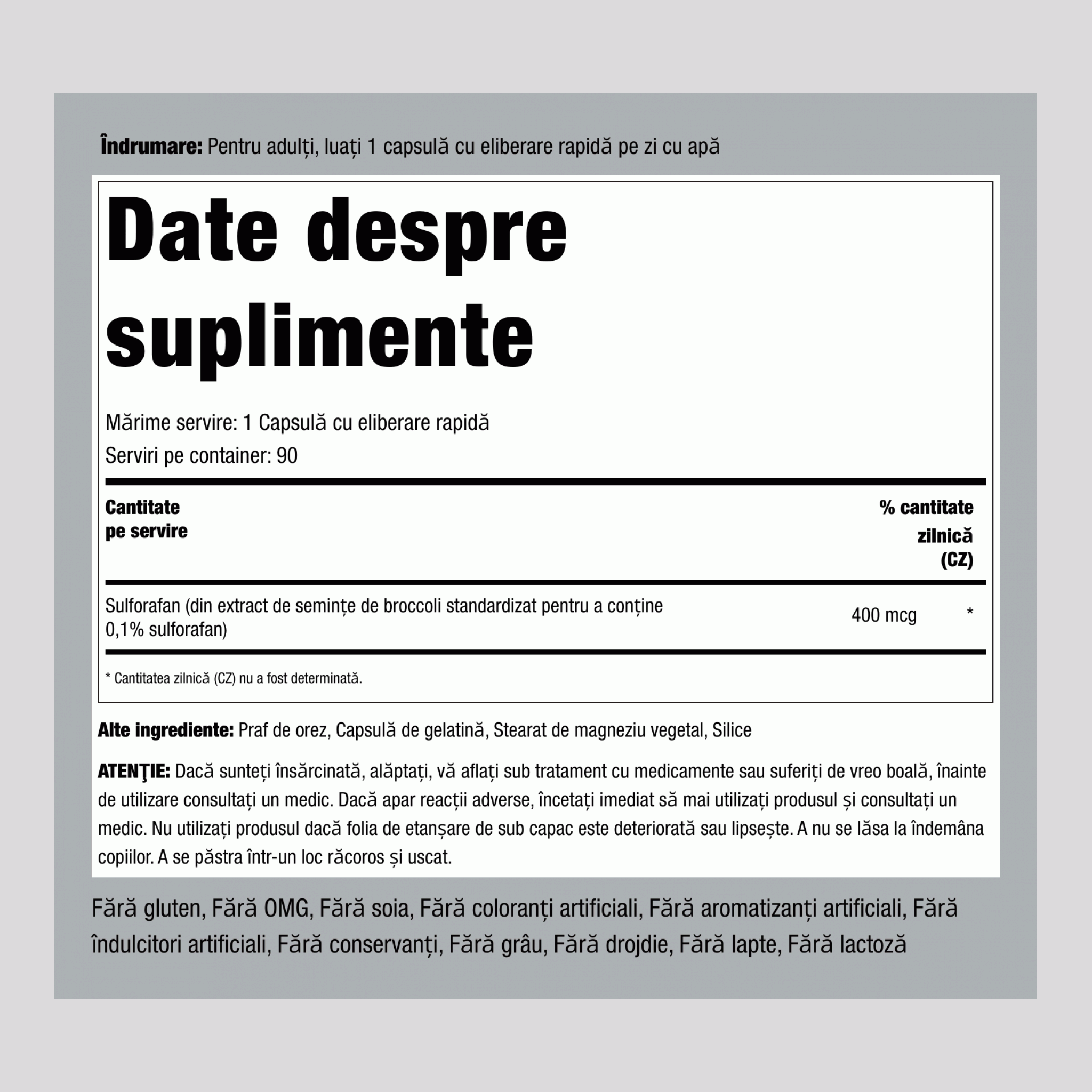 Sulforafan (din broccoli) 90 Capsule cu eliberare rapidă       