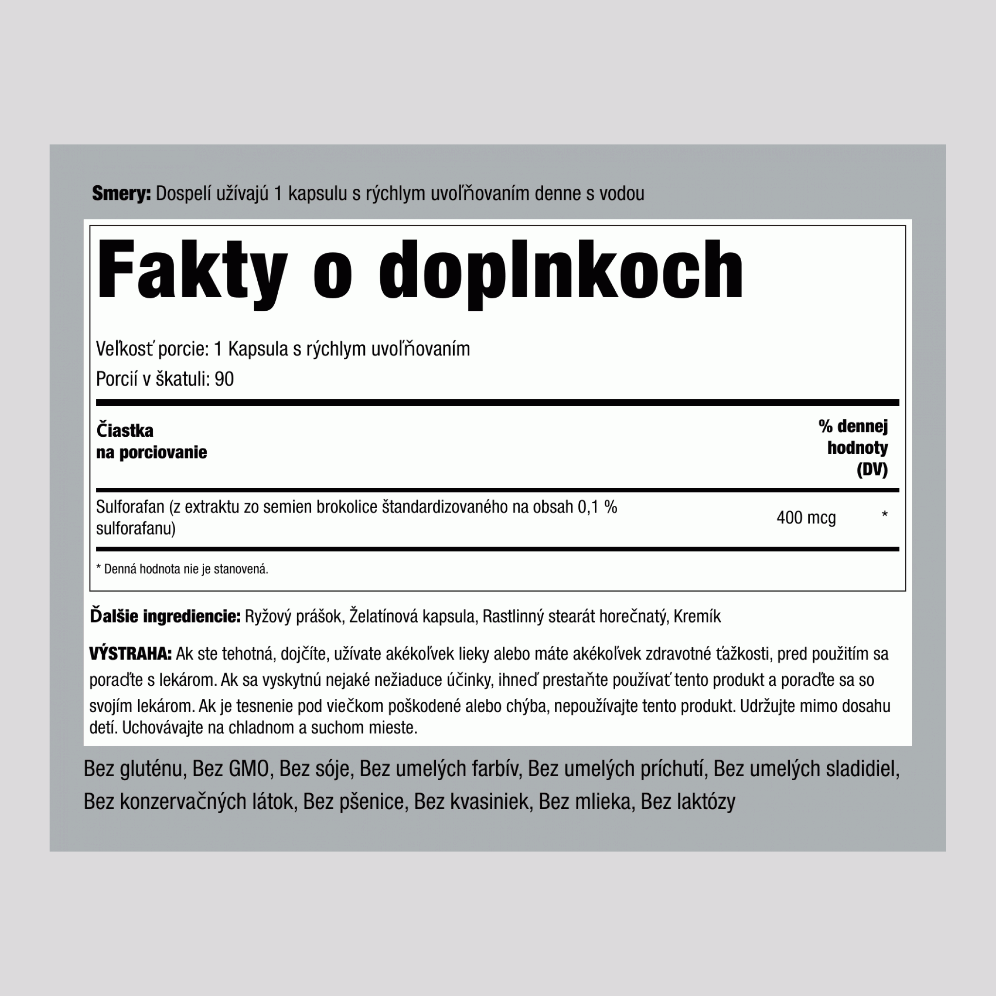 Sulforafan (z brokolice) 90 Kapsule s rýchlym uvoľňovaním       