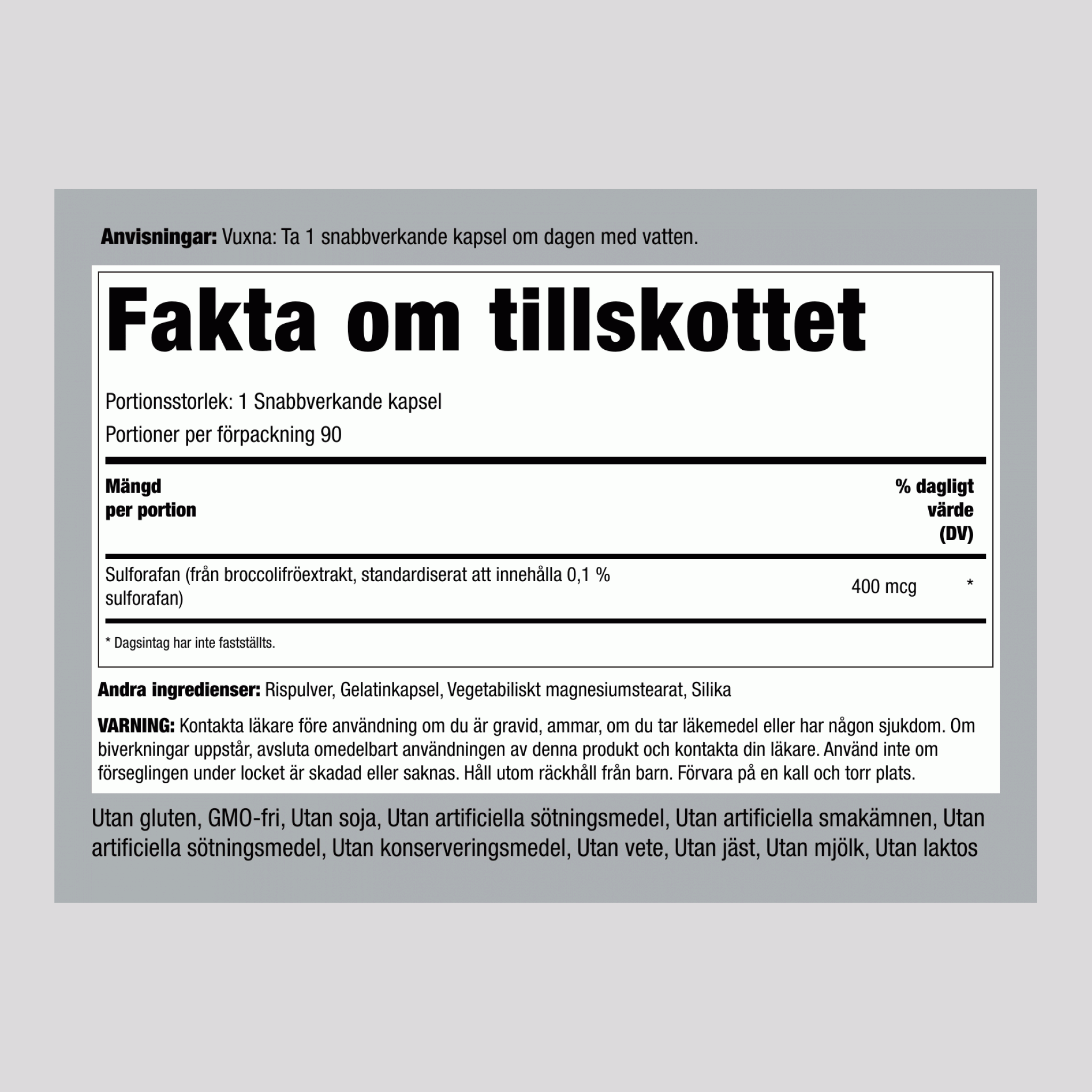 Sulforafan (från broccoli) 90 Snabbverkande kapslar       