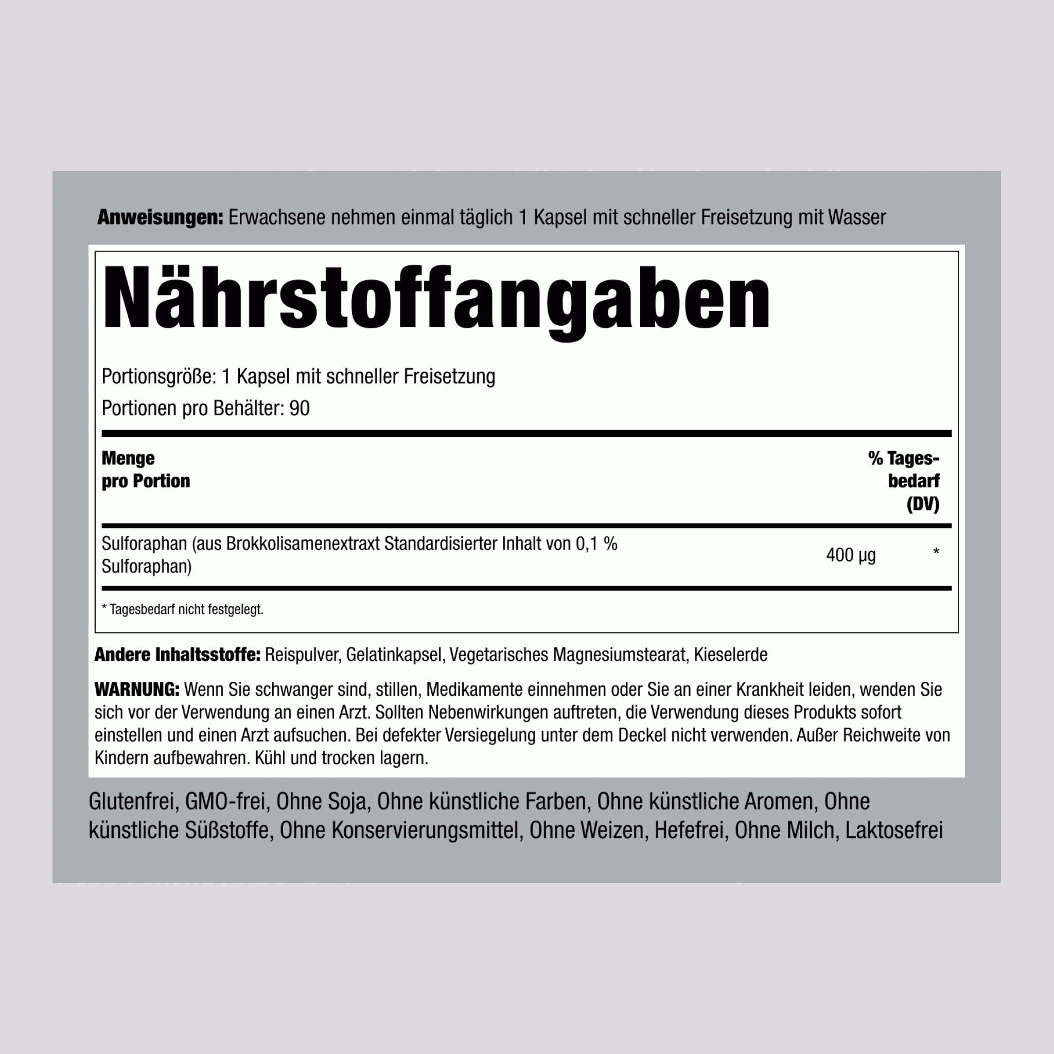 Sulforaphan (aus Brokkoli) 90 Kapseln mit schneller Freisetzung 2 Flaschen     