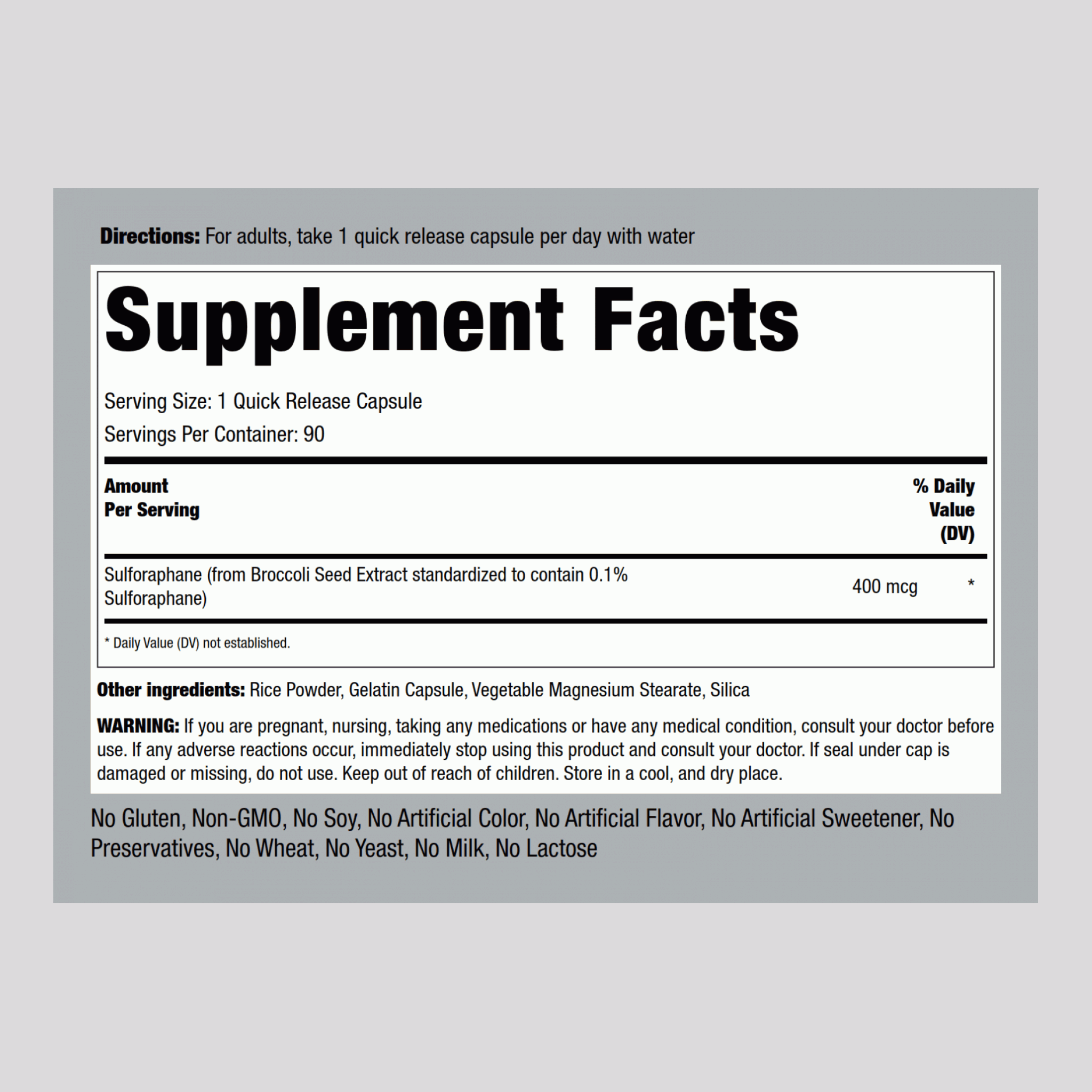 Sulforaphane (From Broccoli), 90 Quick Release Capsules, 2  Bottles