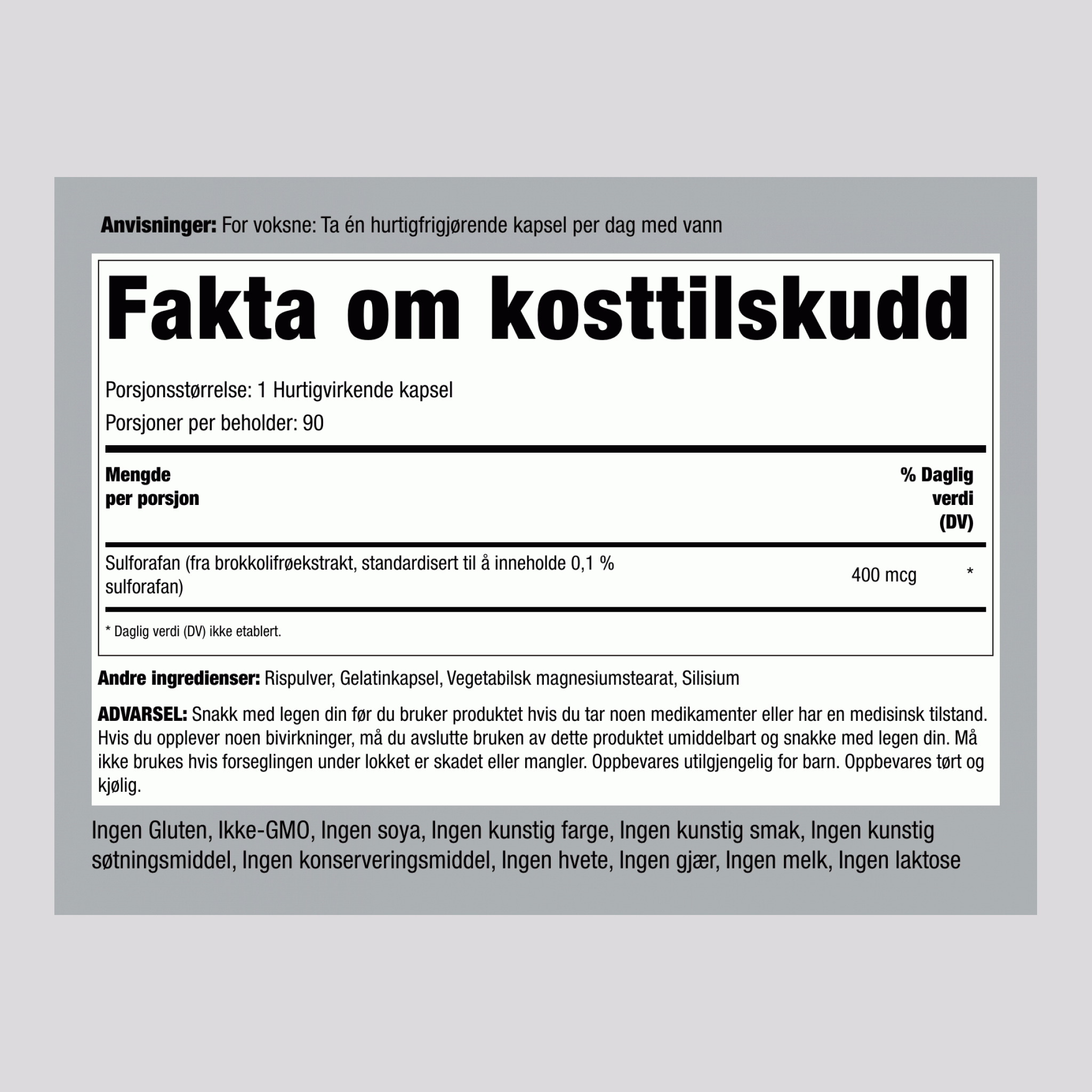 Sulforafan (fra brokkoli) 90 Hurtigvirkende kapsler 2 Flasker     