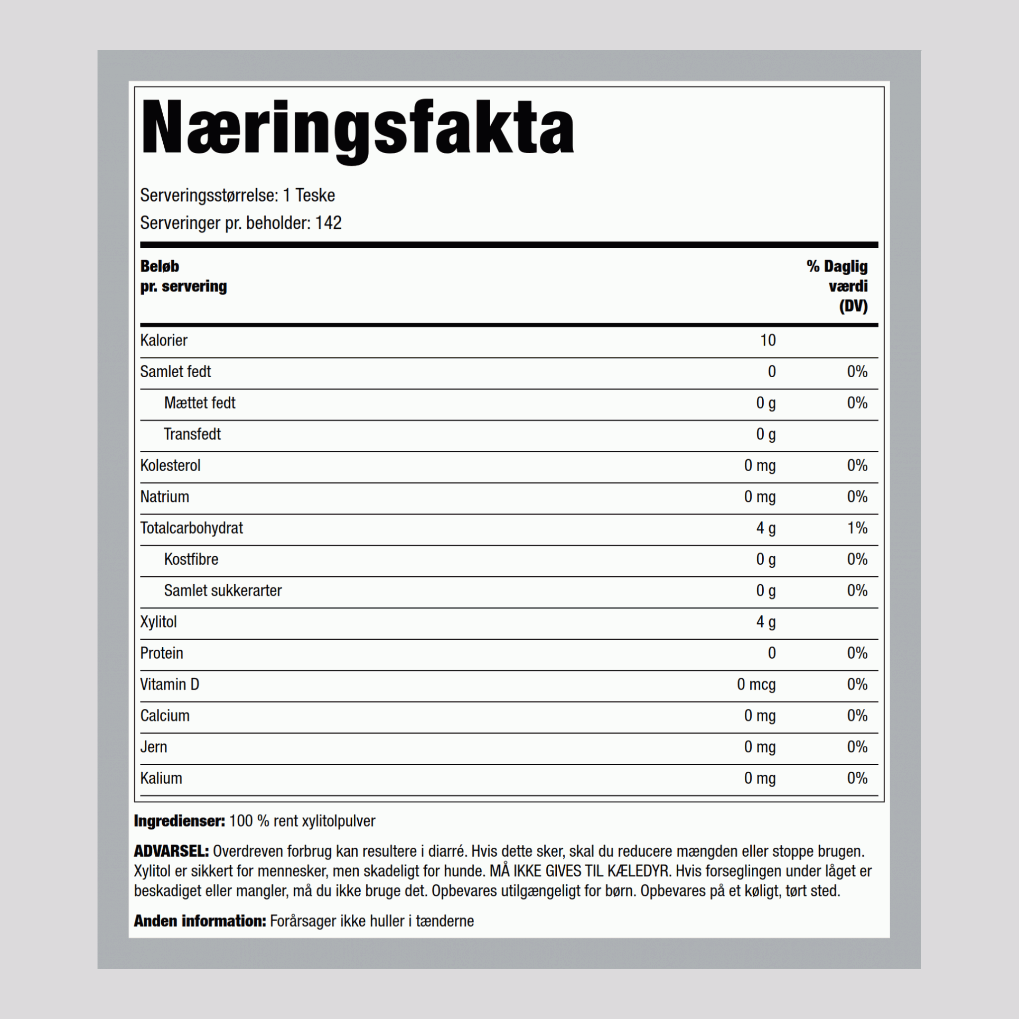 100 % rent Xylitol-sødemiddel 20 oz 568 g Flaske    