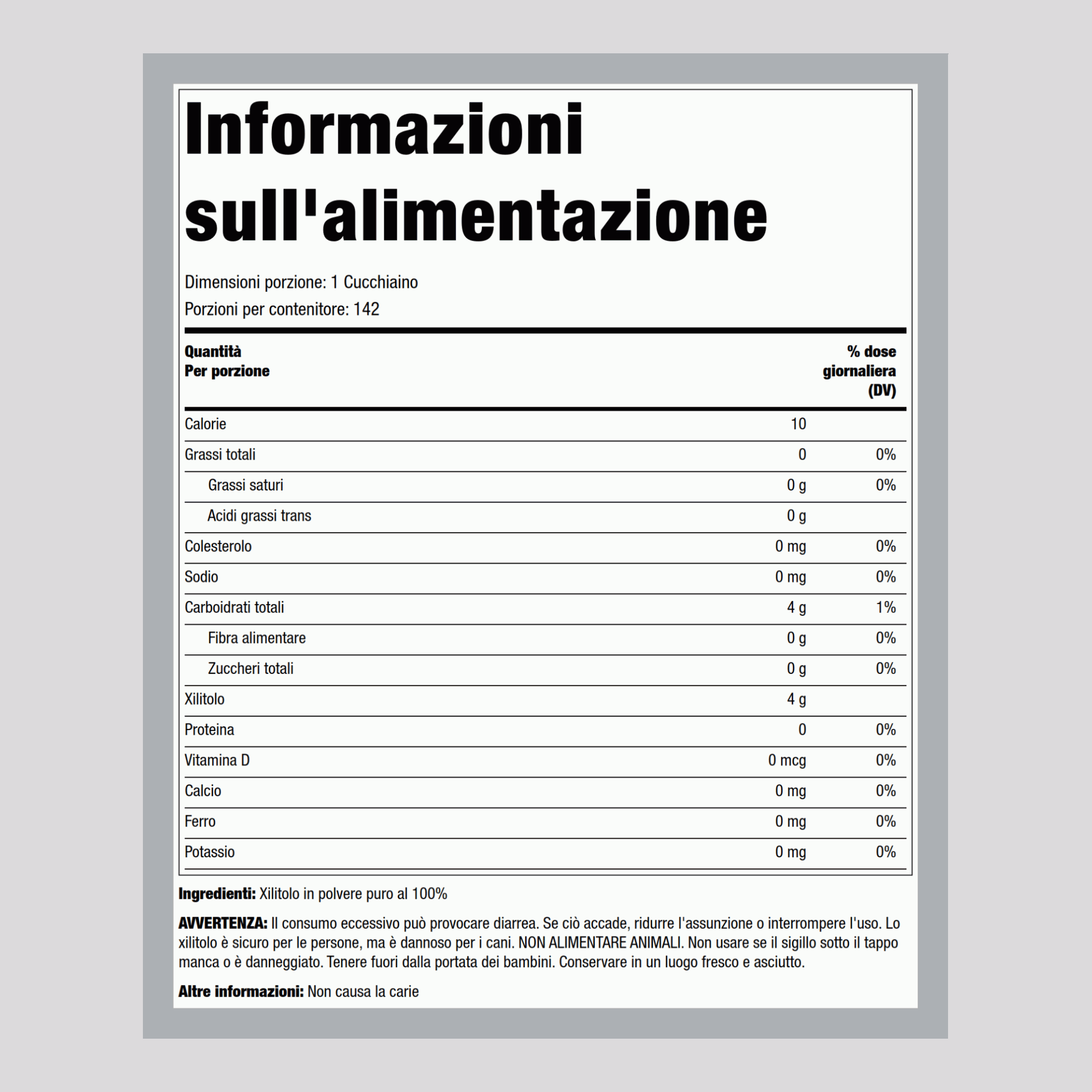 Dolcificante allo xilitolo puro al 100% 20 oz 568 g Bottiglia    