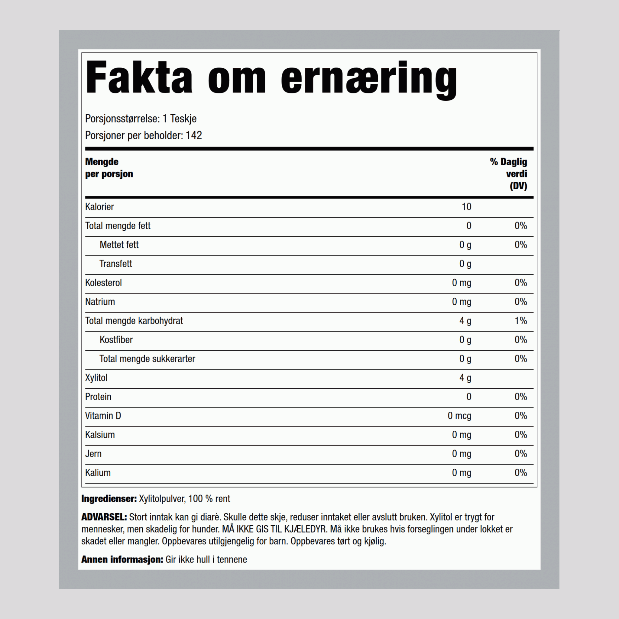 100 % rent xylitol-søtningsmiddel 20 ounce 568 g Flaske    