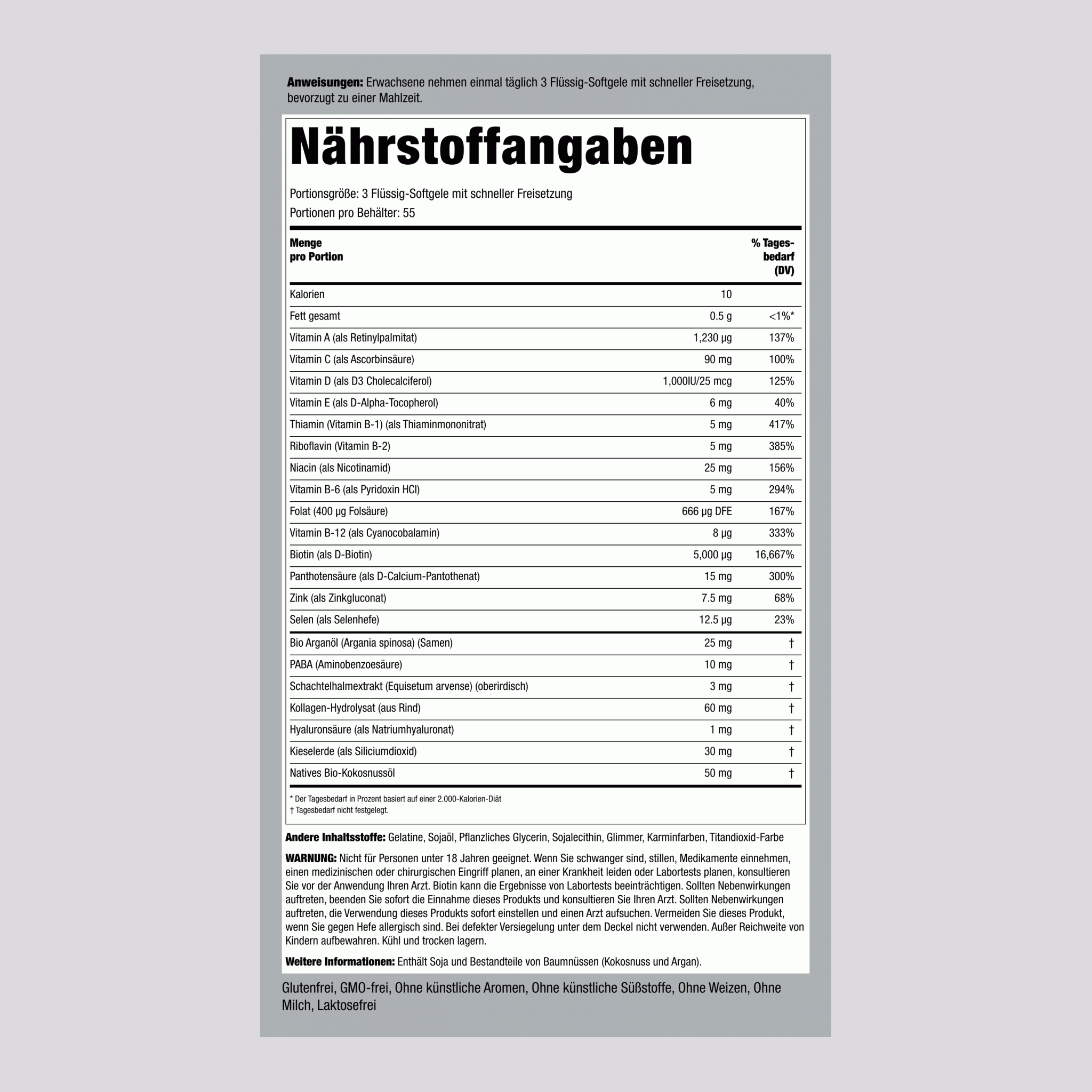 Hair, Skin & Nails, infundiert mit marokkanischem Arganöl 165 Flüssig-Softgele mit schneller Freisetzung       