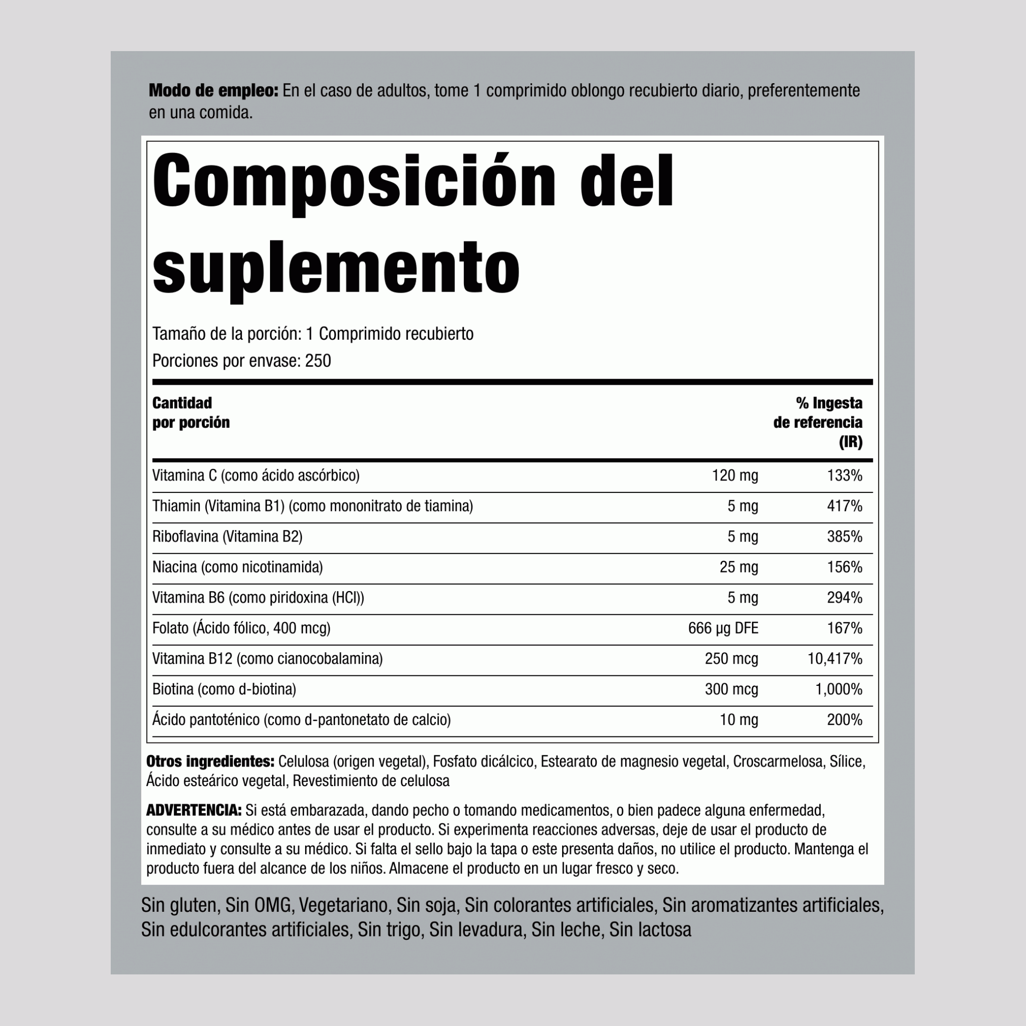 Vitaminas del grupo B + Vitamina C 250 Comprimidos recubiertos       