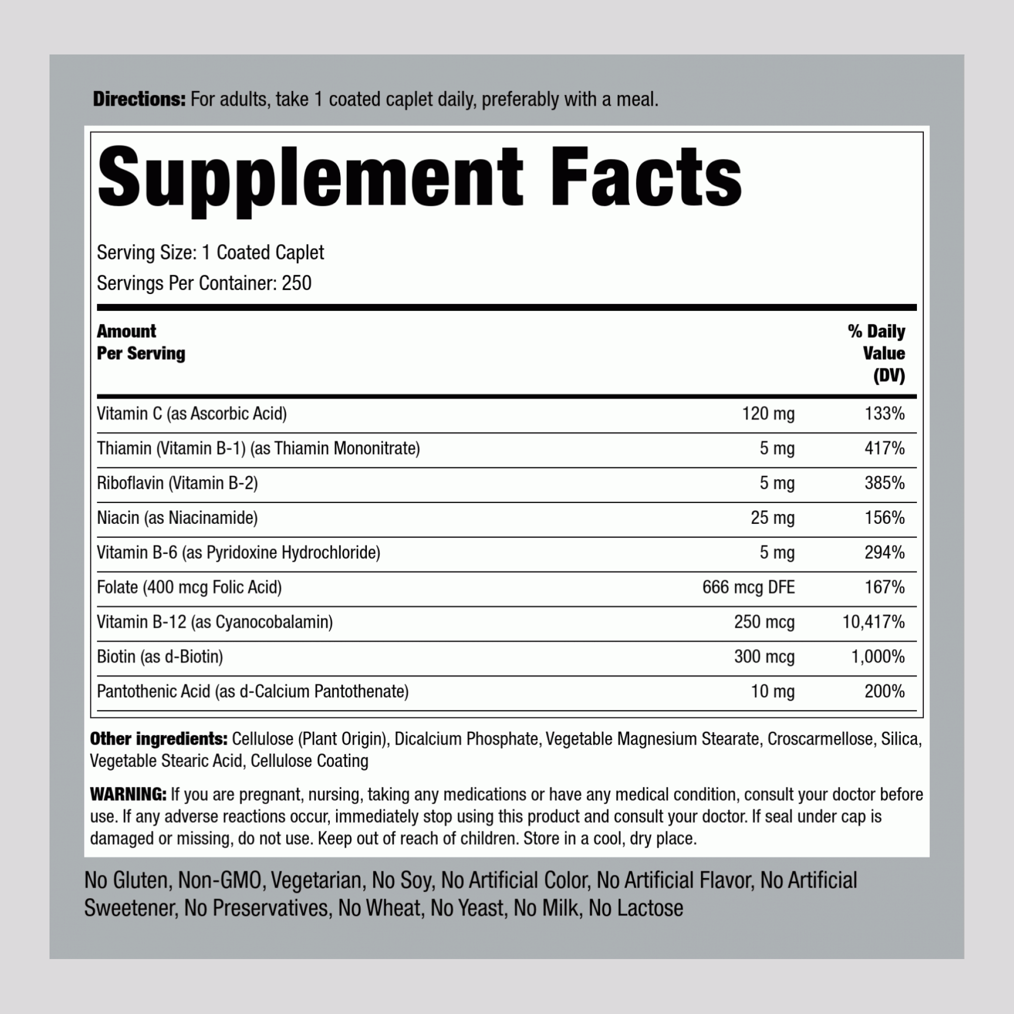 B-Complex plus Vitamin C, 250 Coated Caplets
