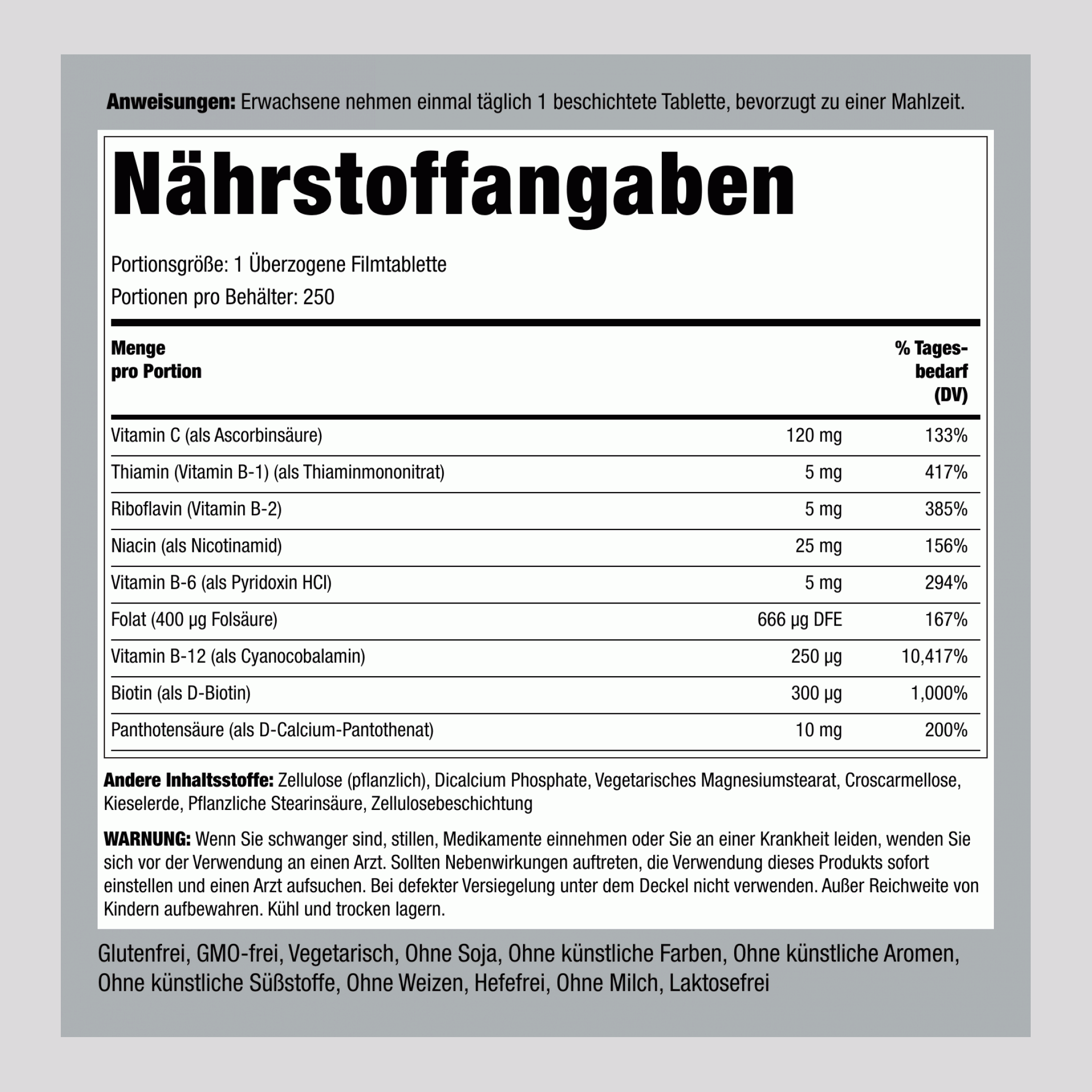 B-Komplex plus Vitamin C,  250 Überzogene Filmtabletten 2 Flaschen