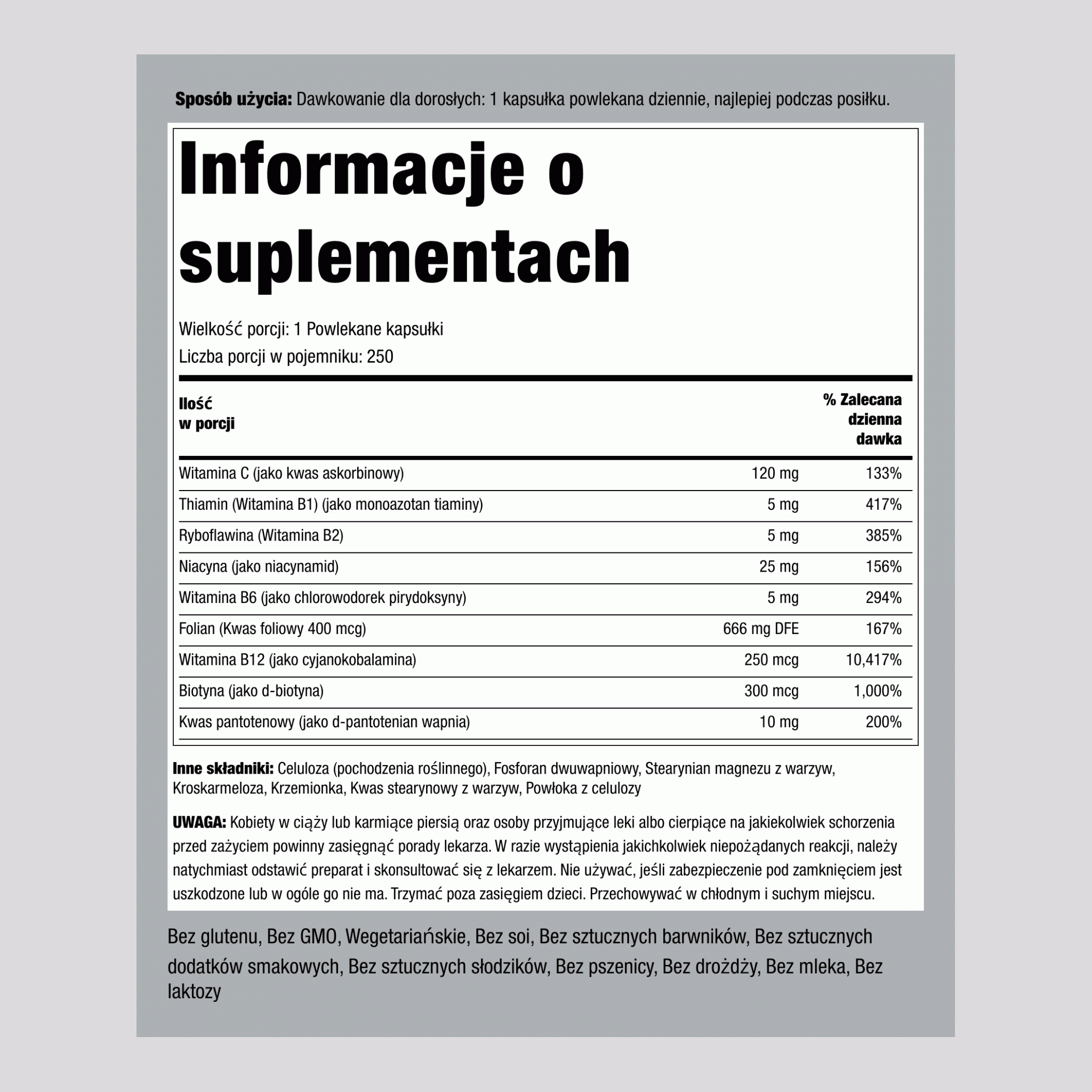 Zestaw witamin z grupy B plus witamina C,  250 Powlekane kapsułki 2 Butelki