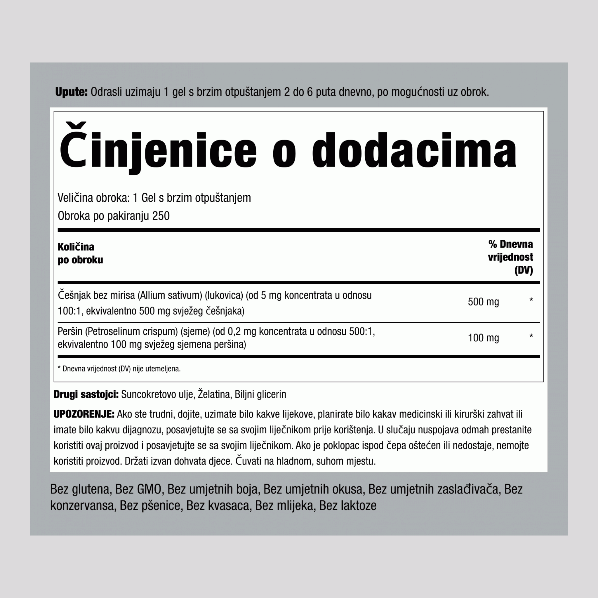 Češnjak i peršin bez mirisa 250 Gelovi s brzim otpuštanjem       