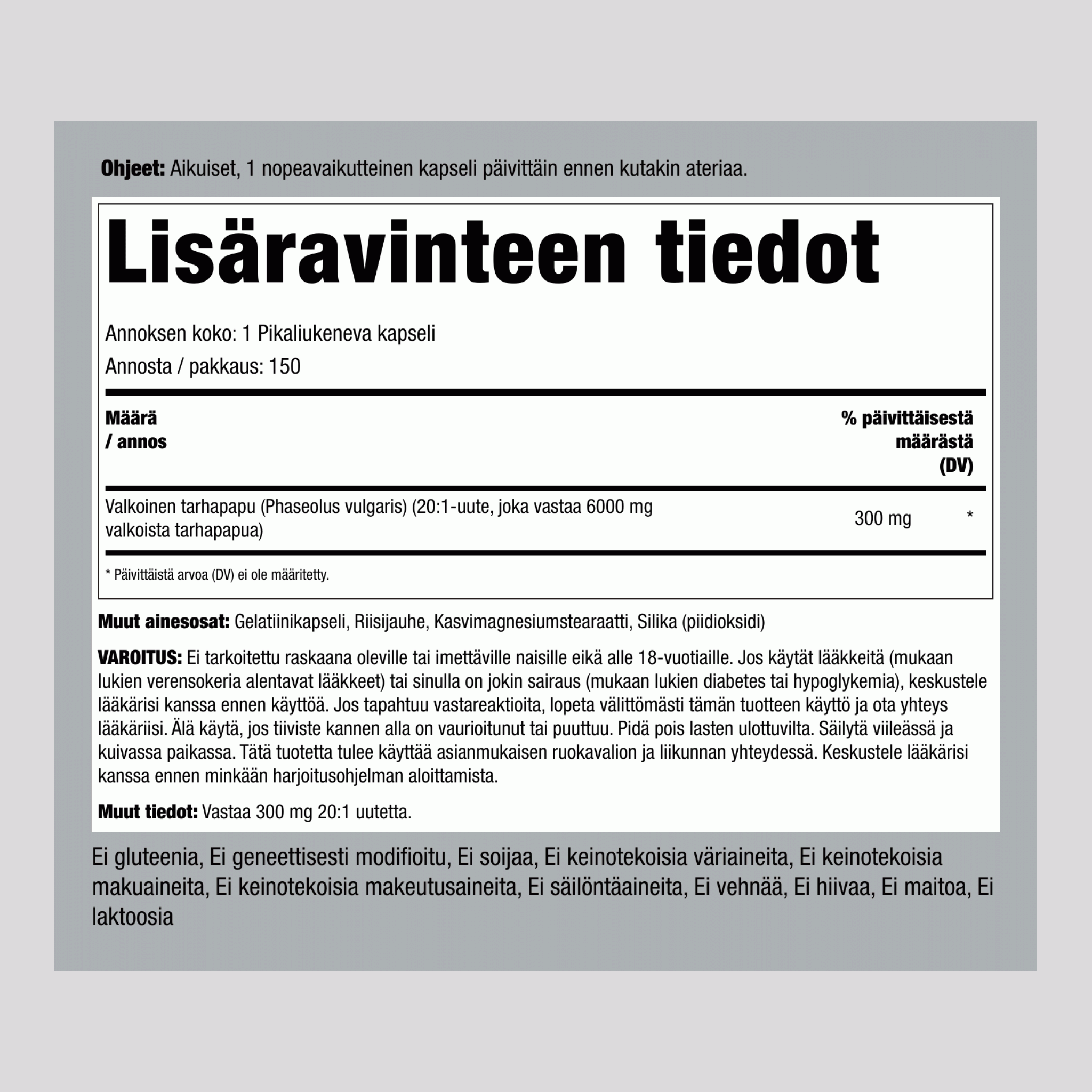 Valkoinen tarhapapu 6000 mg 150 Pikaliukenevat kapselit    