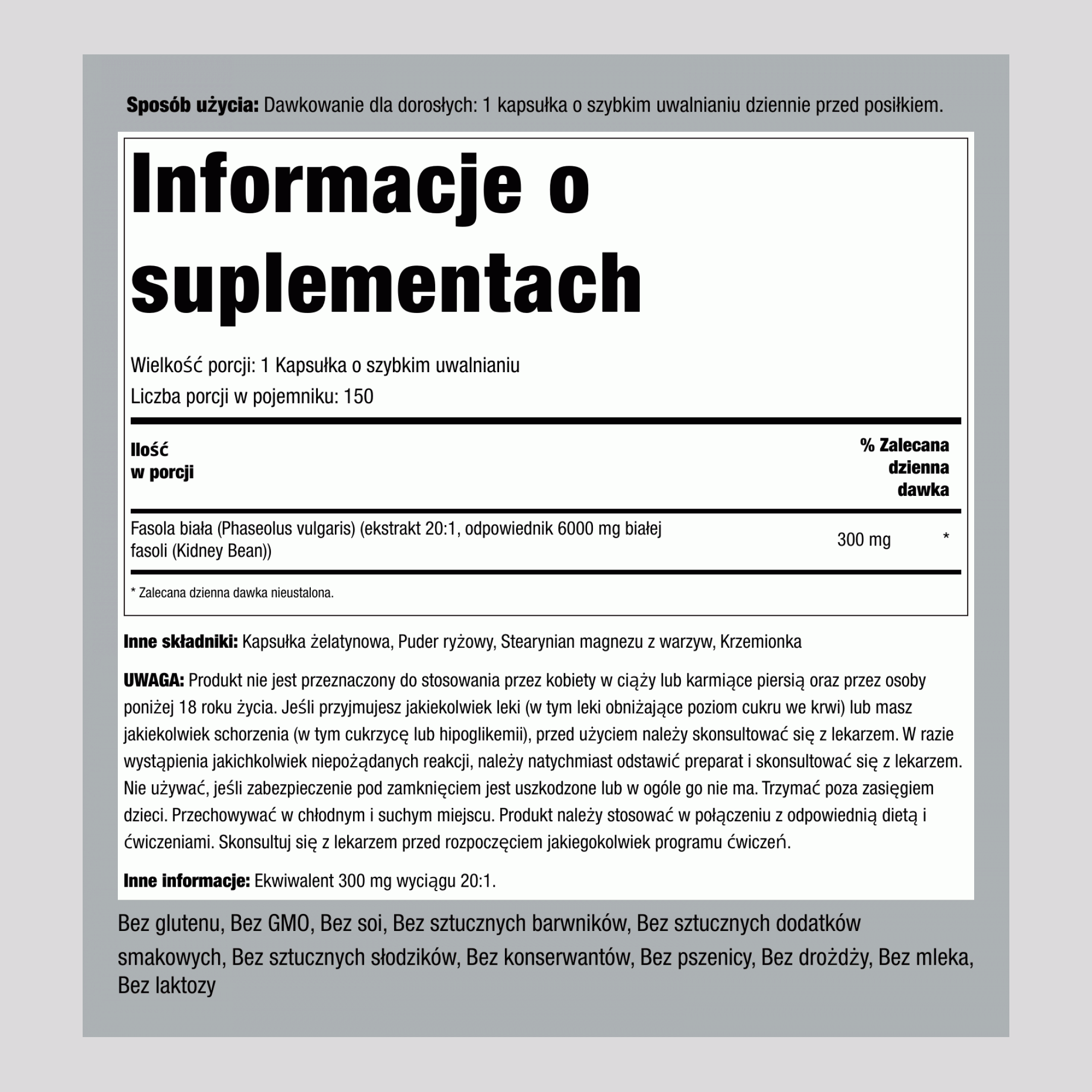 Fasola biała 6000 mg 150 Kapsułki o szybkim uwalnianiu    