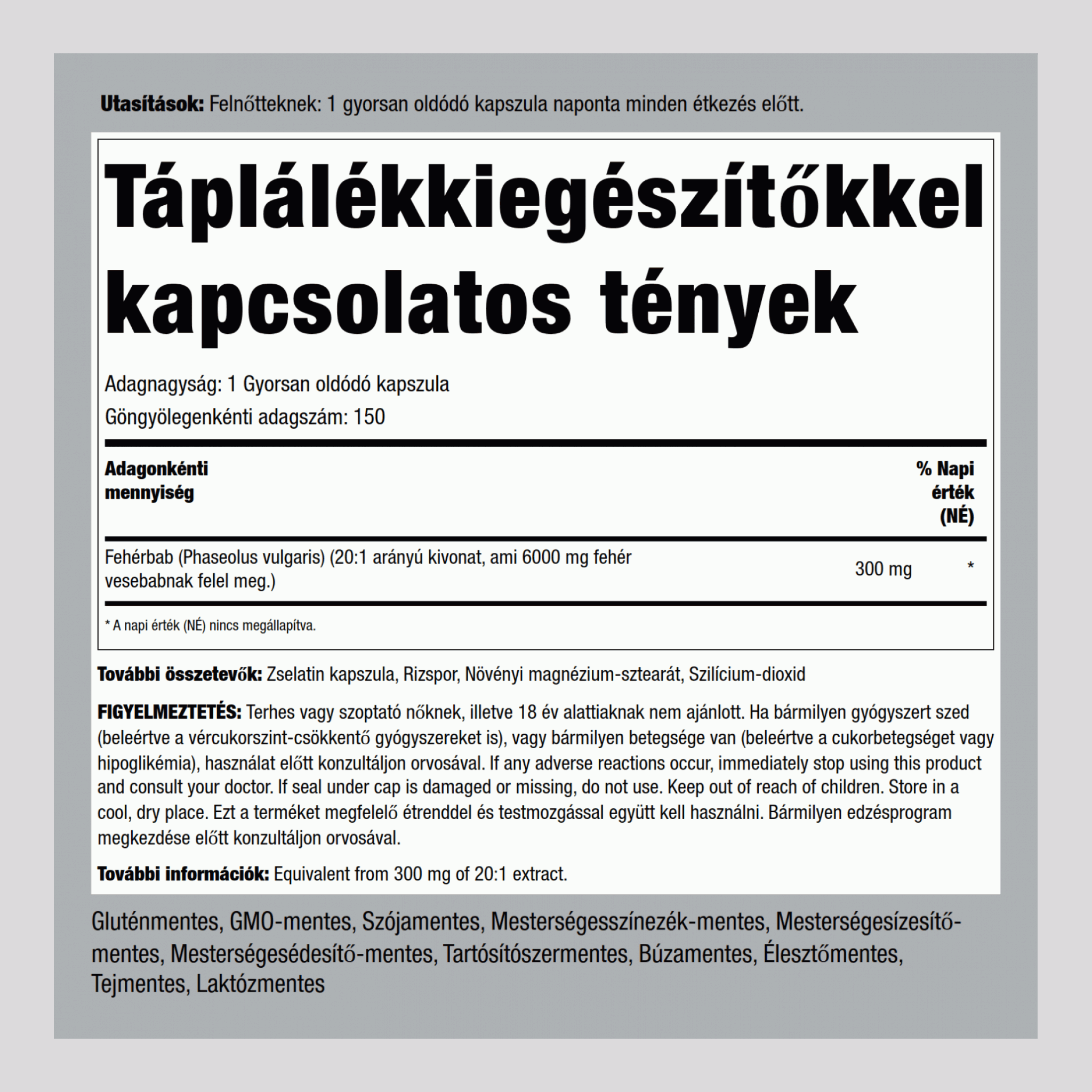 Fehérbab 6000 mg 150 Gyorsan oldódó kapszula 2 Palackok   