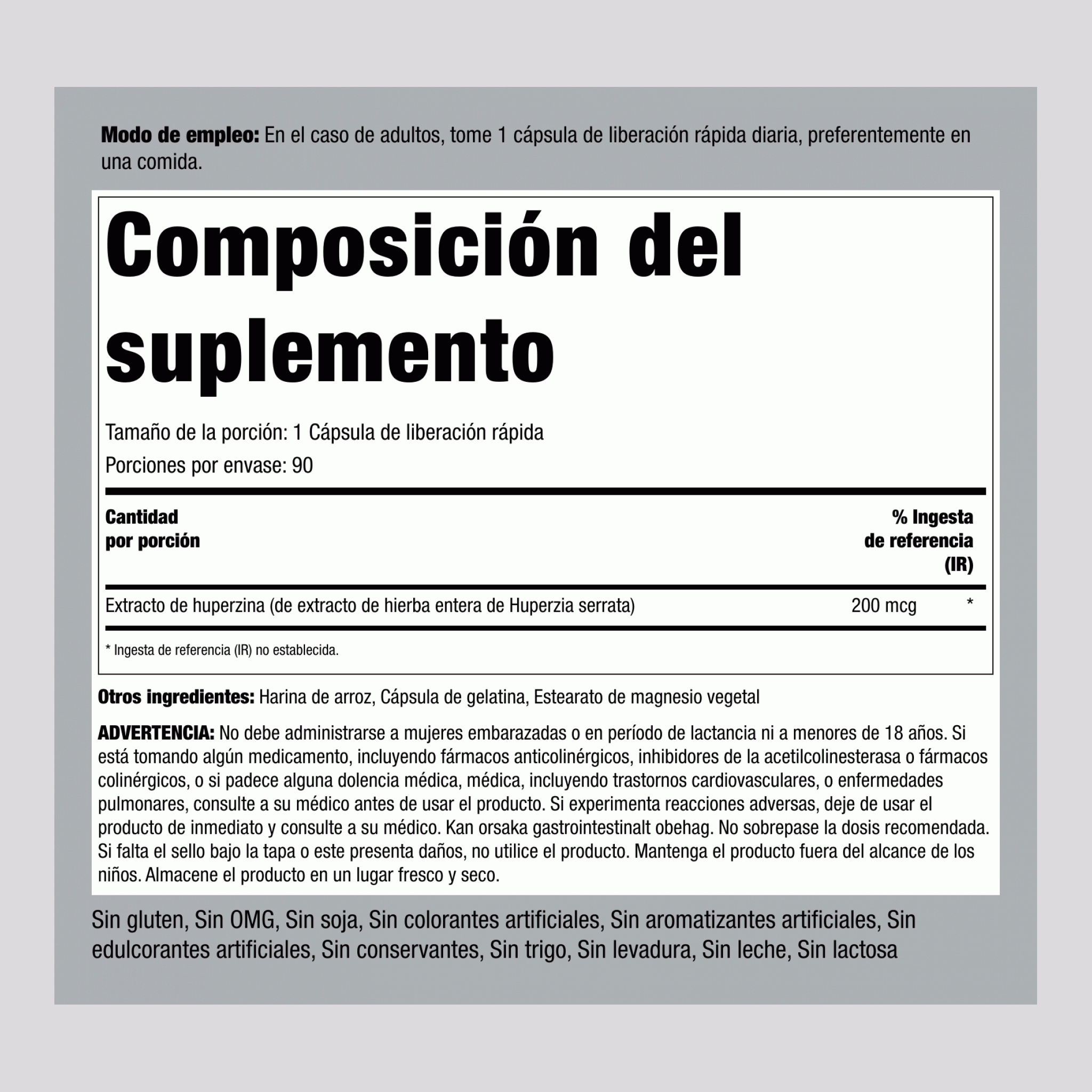 Huperzina A, 200 mcg, 90 Cápsulas de Liberación Rápida