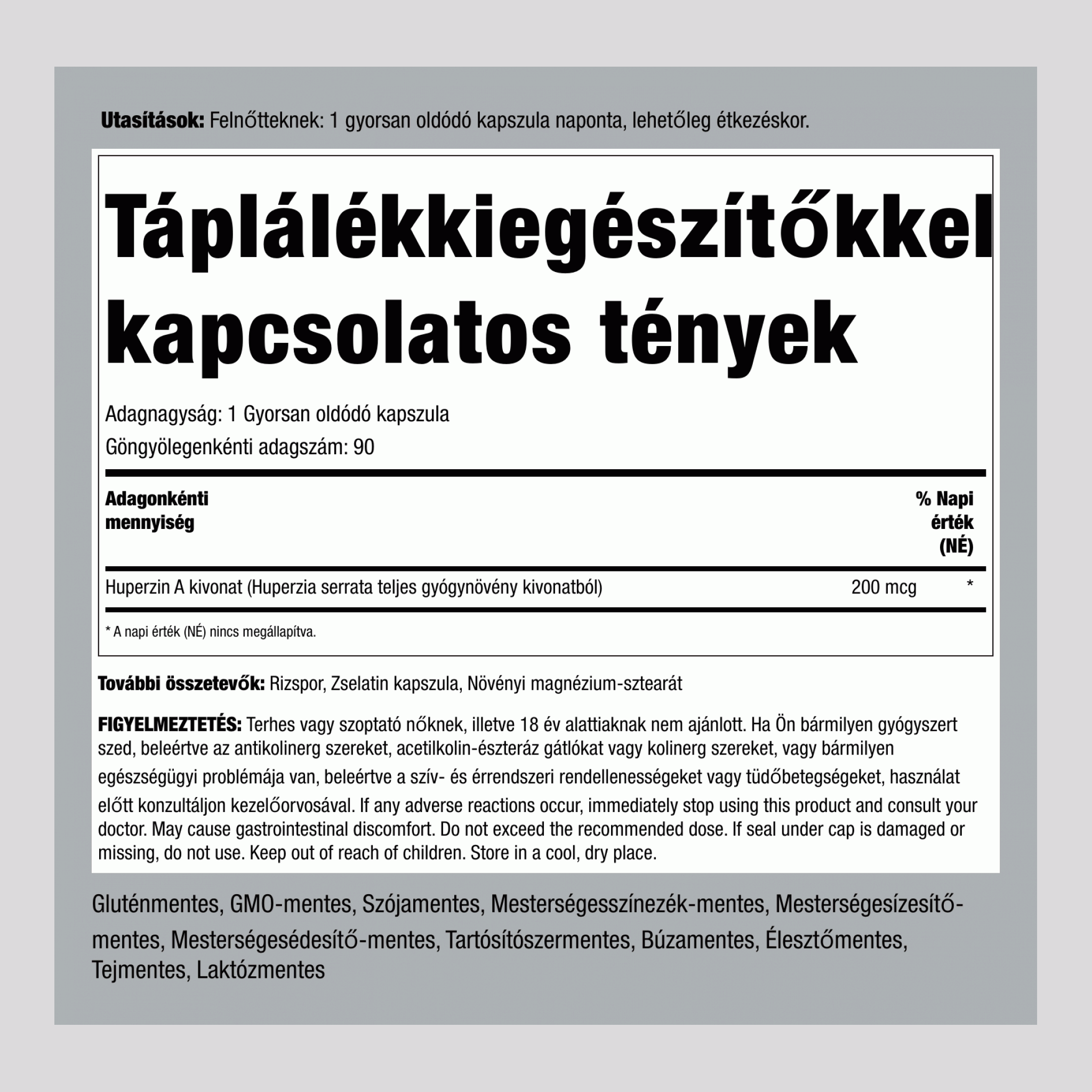 Huperzine A, 200 mcg, 90 Gyors Hatású Kapszula