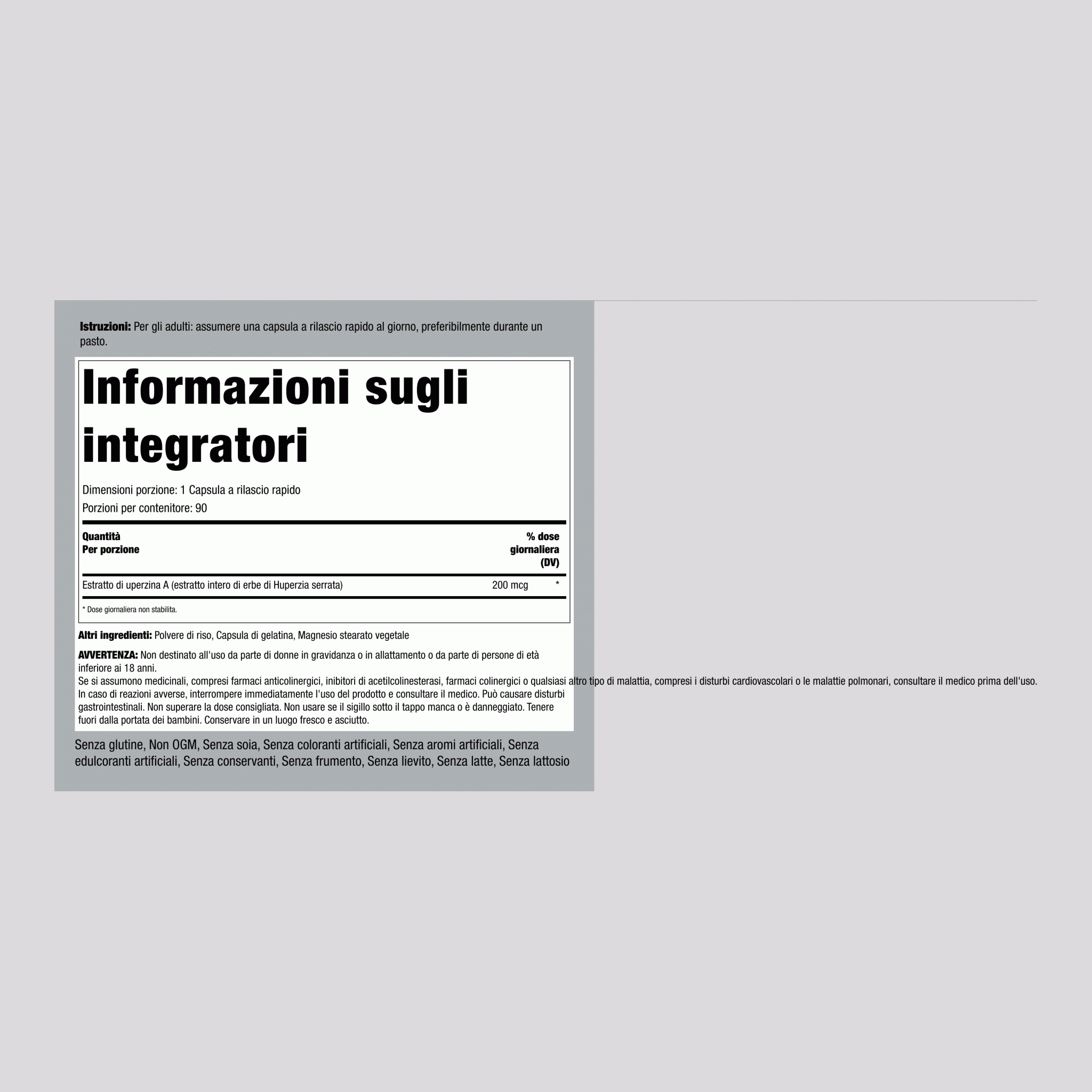 Huperzina A, 200 mcg, 90 Capsule a Rilascio Rapido