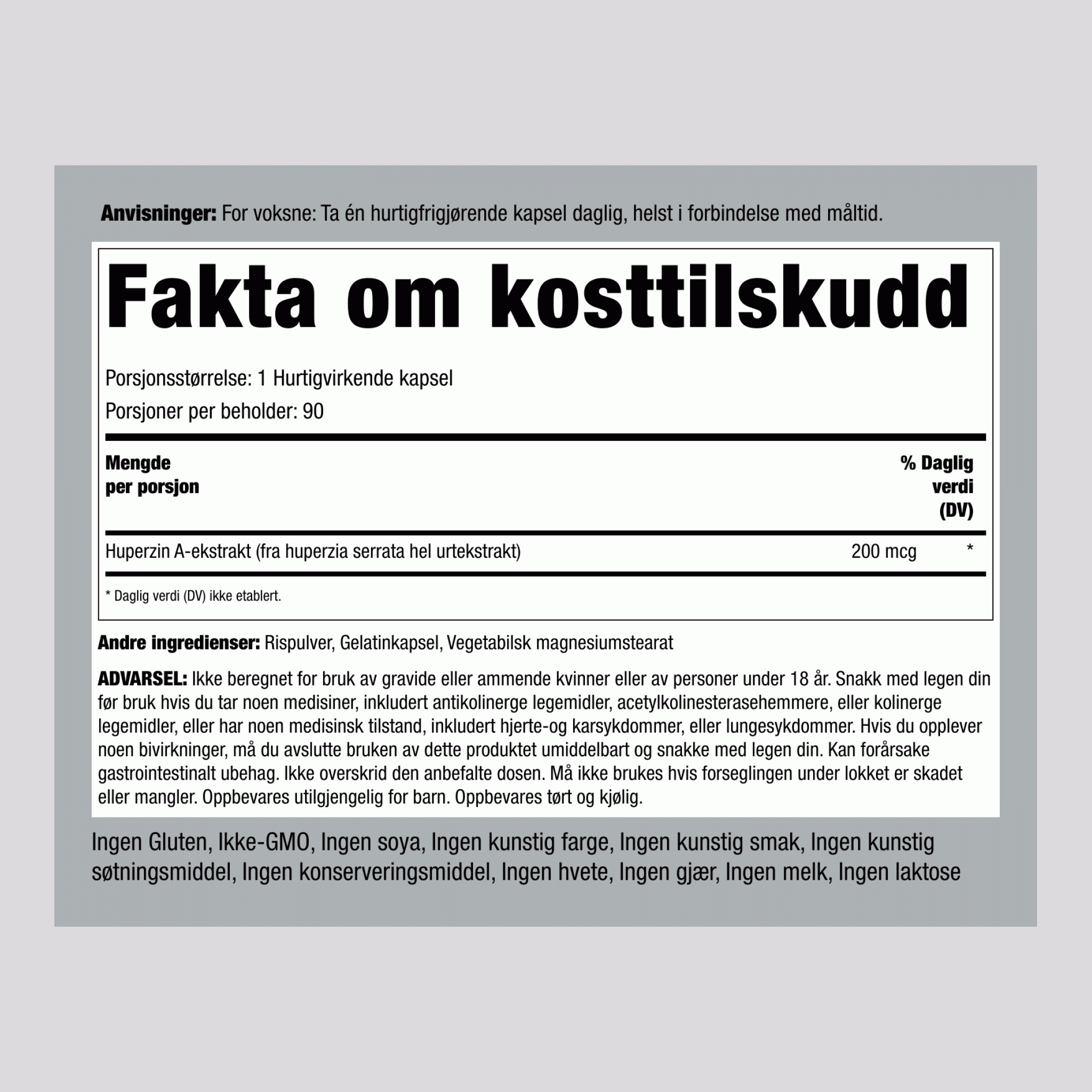 Huperzine A, 200 mcg, 90 Hurtigfrigjørende Kapsler