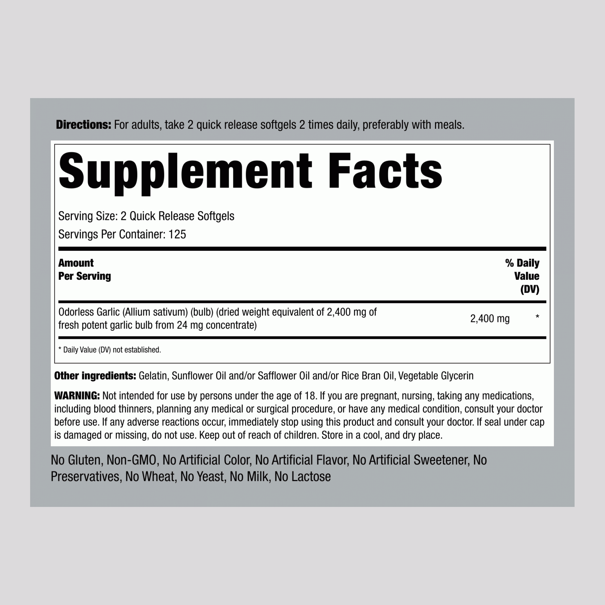 無臭大蒜 軟膠囊 ,  2400 毫克 (每份) 250 快速釋放軟膠囊 2 瓶子