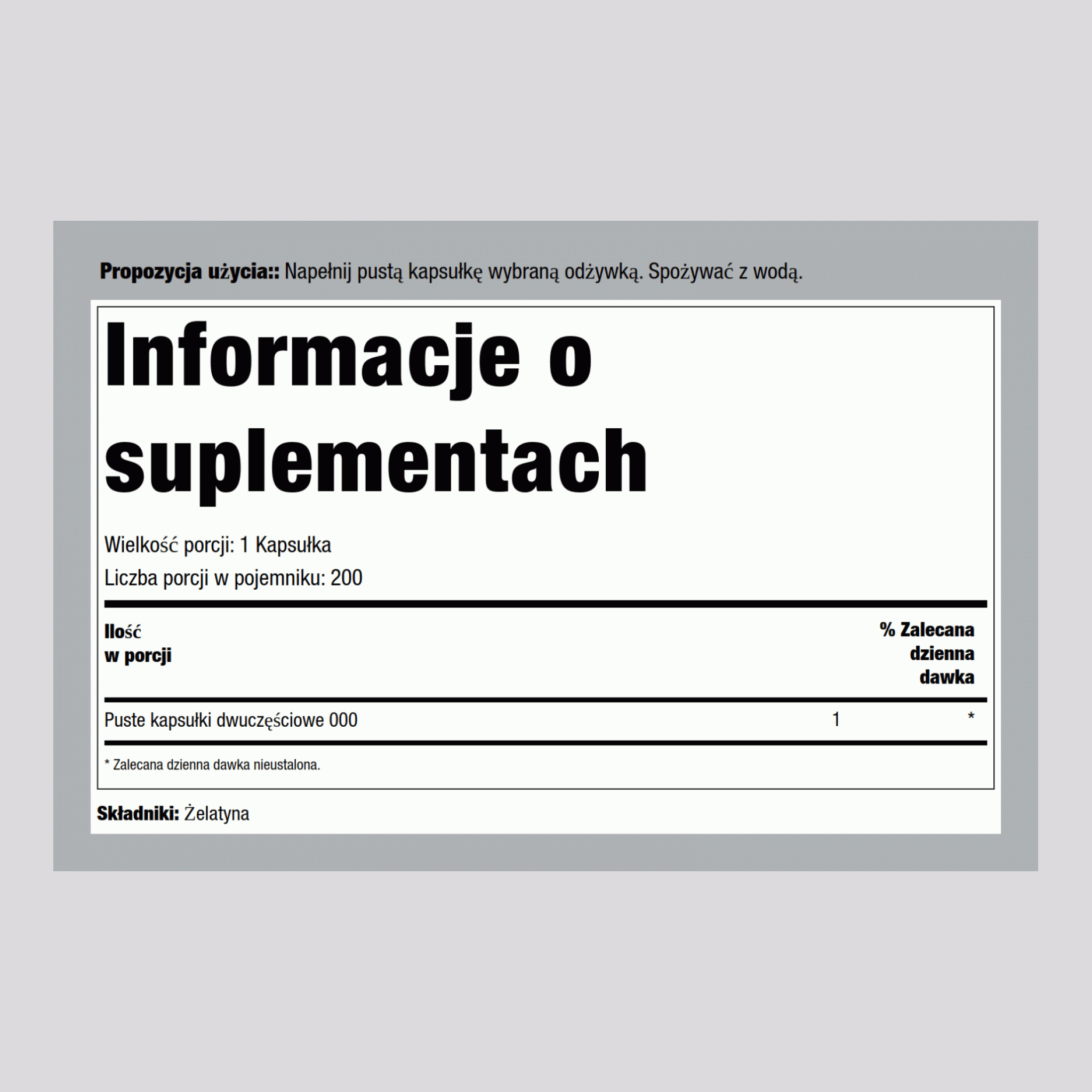 Puste kapsułki, rozmiar „000” 200 Kapsułki o szybkim uwalnianiu       