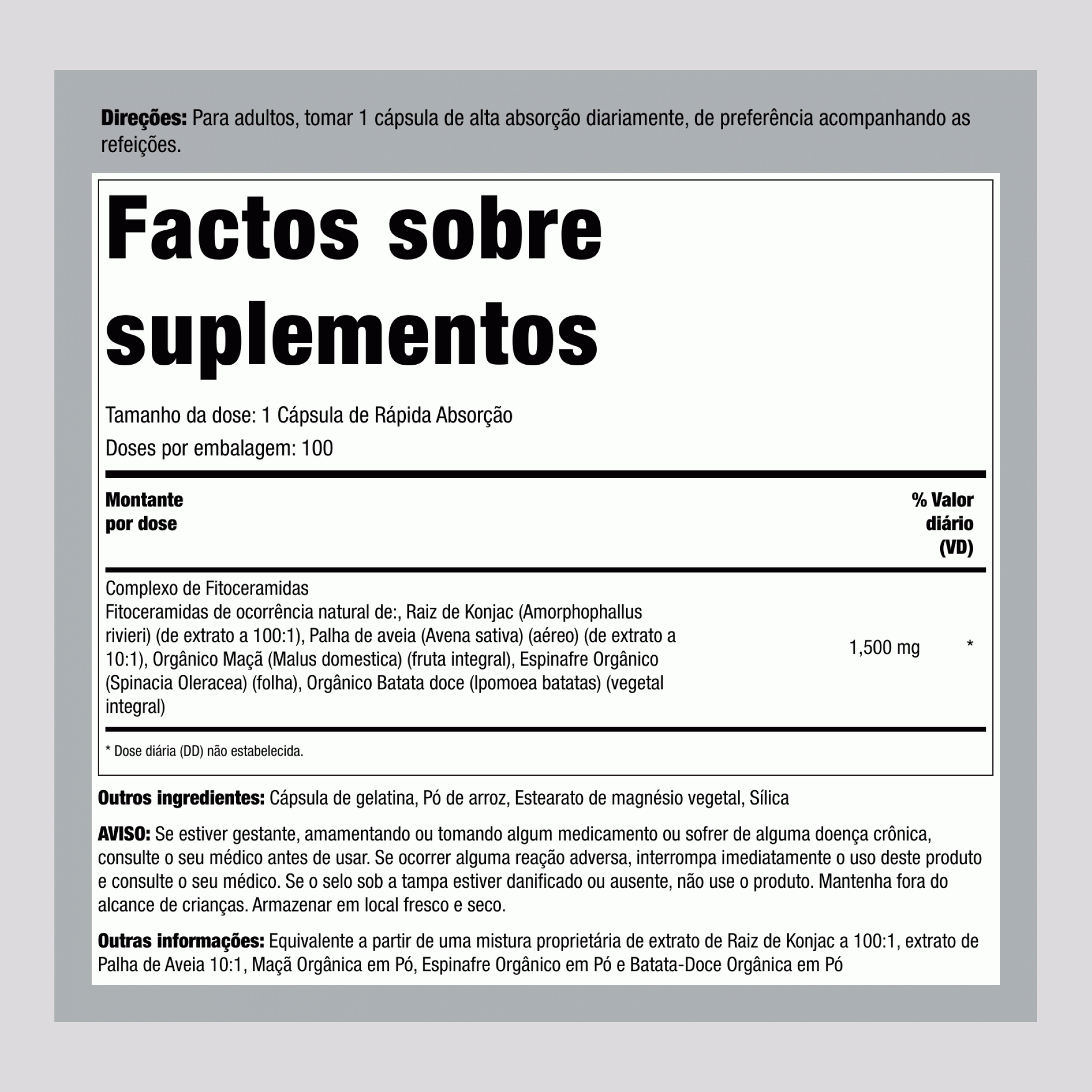 Complexo de Fitoceramidas 1500 mg 100 Cápsulas de Rápida Absorção     