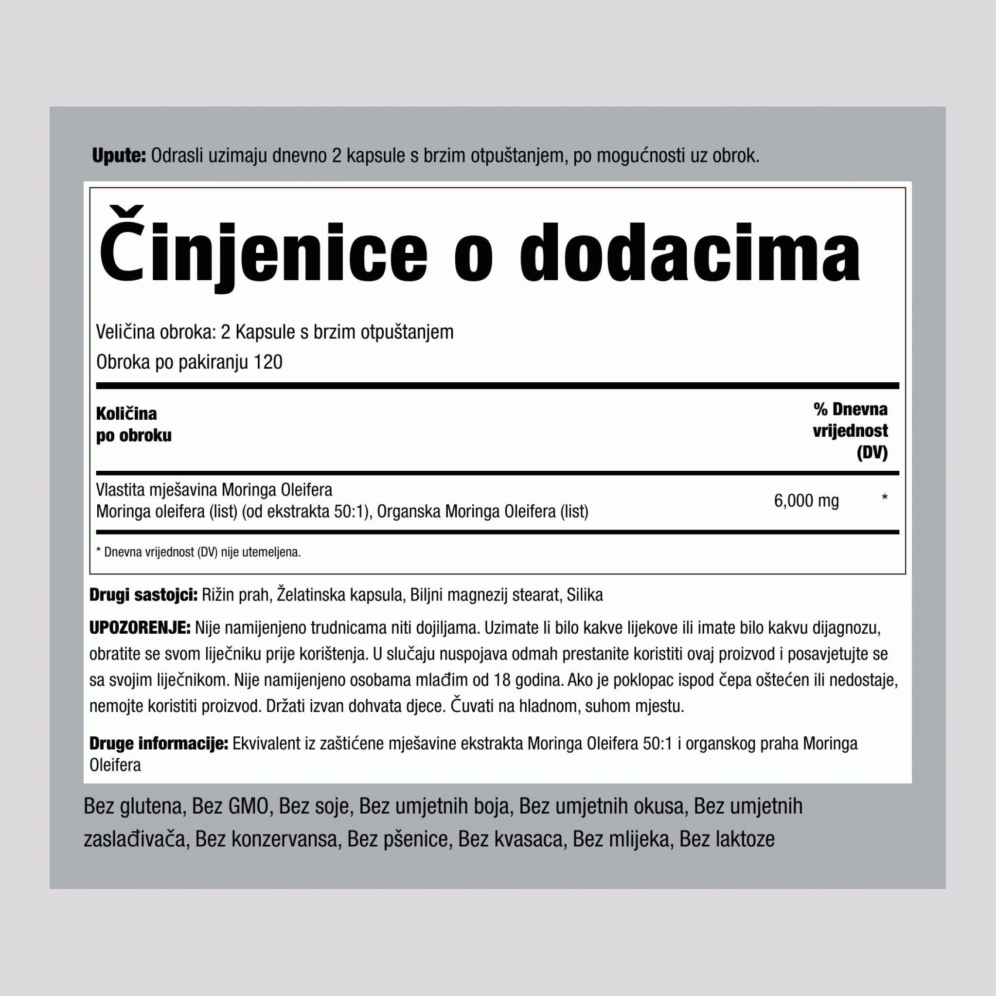 Moringa Oleifera 6000 mg (po obroku) 240 Kapsule s brzim otpuštanjem    