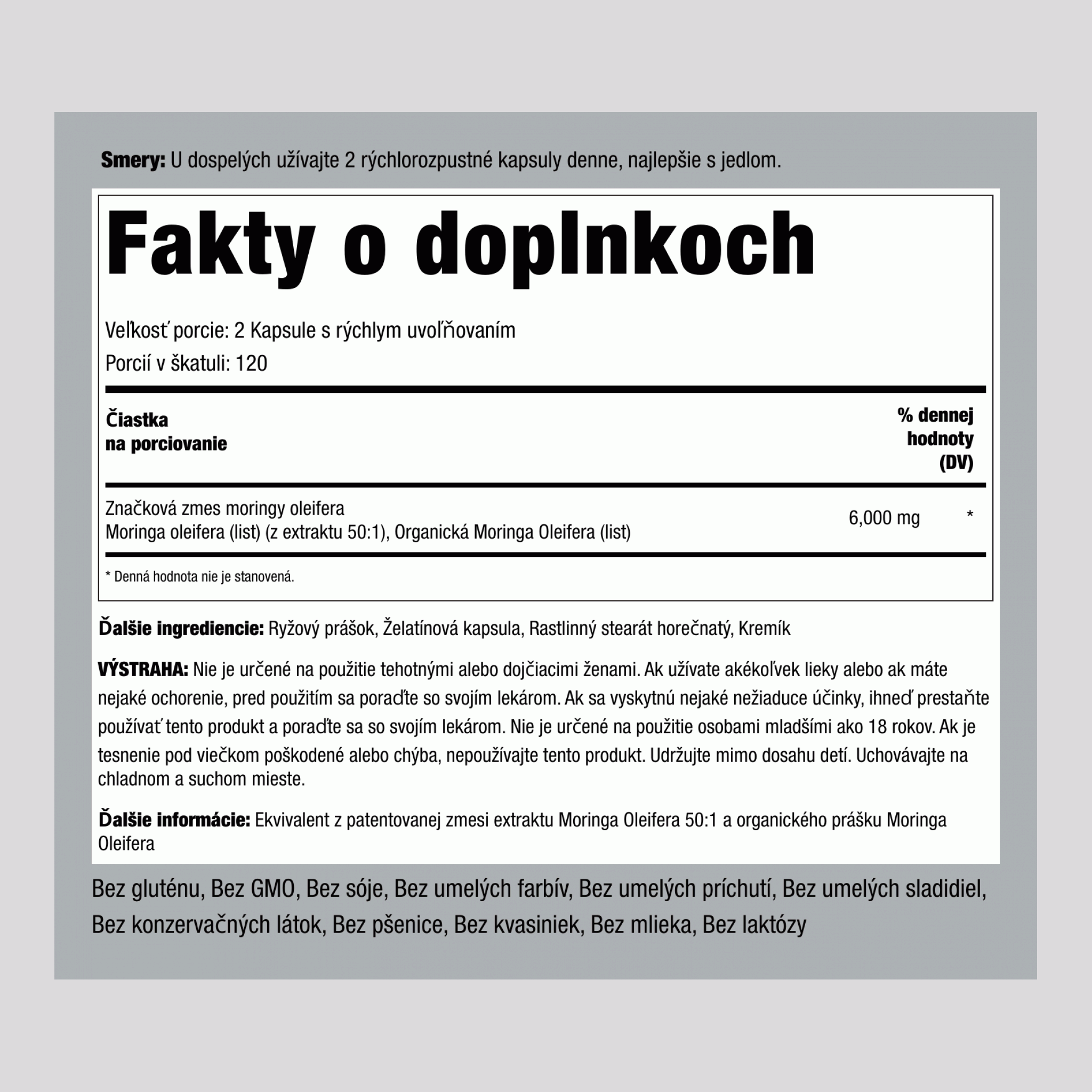 Moringa olejodárna 6000 mg (v jednej dávke) 240 Kapsule s rýchlym uvoľňovaním    