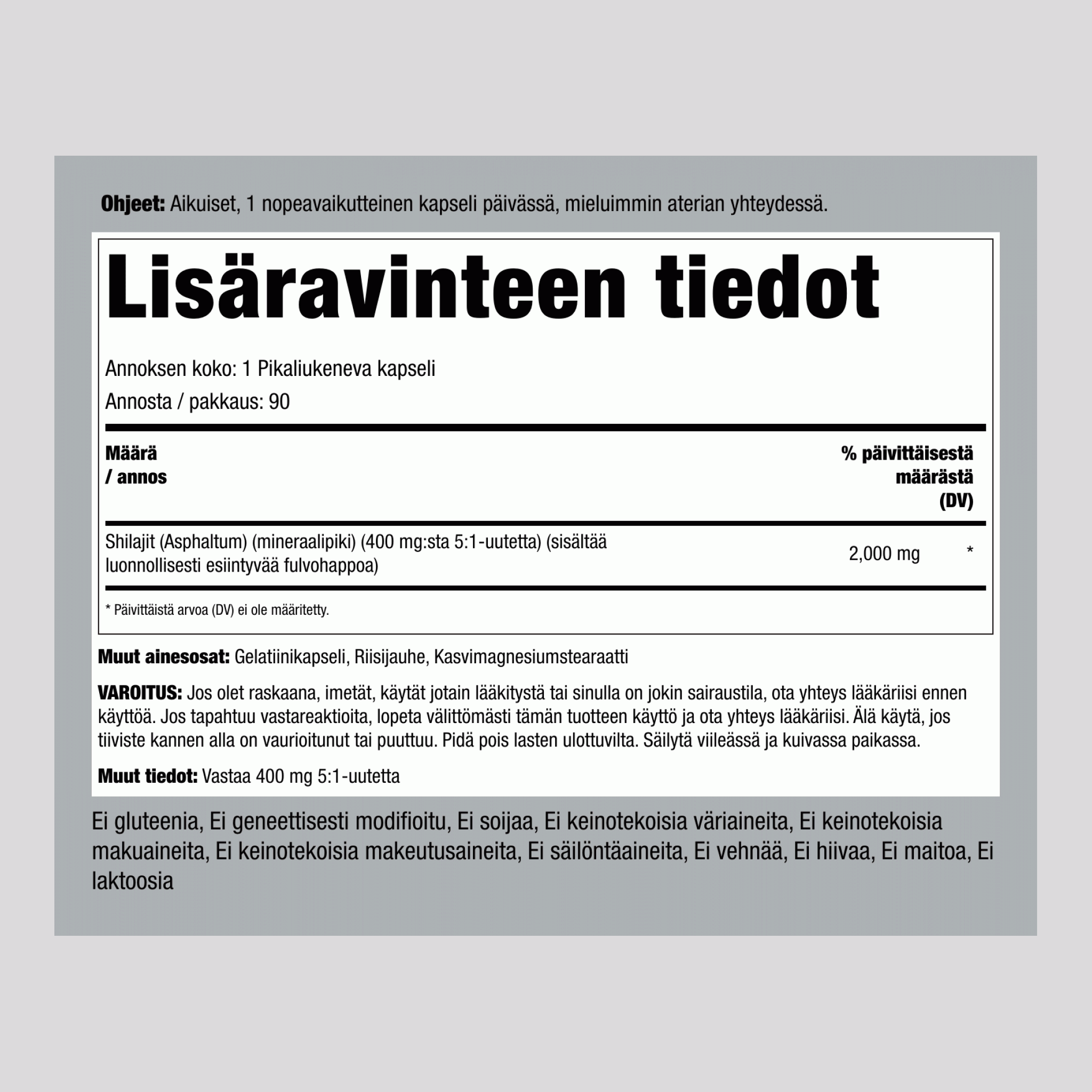 Shilajit-uute,  2000 mg 90 Pikaliukenevat kapselit 2 Pulloa