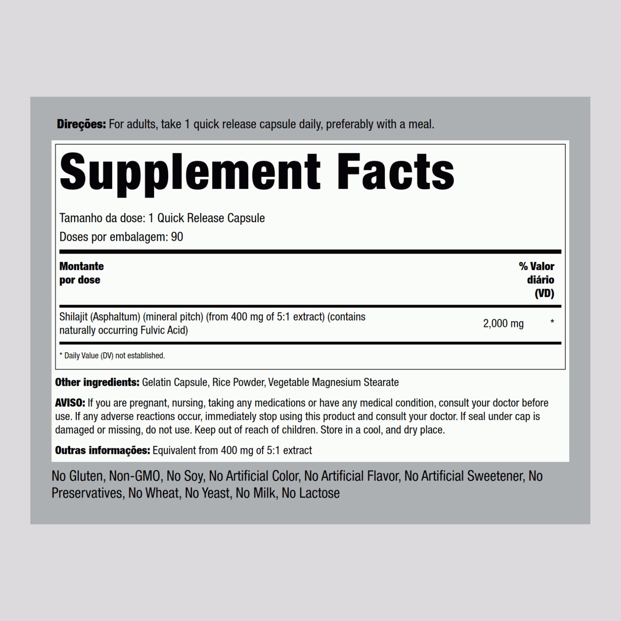 Extrait de Shilajit,  2000 mg 90 Gélules à libération rapide 2 Bouteilles