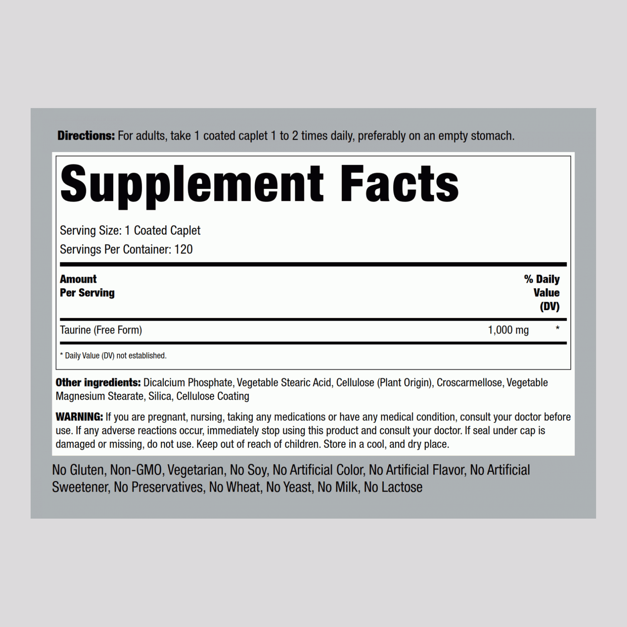 Taurine, 1000 mg, 120 Coated Caplets, 2  Bottles