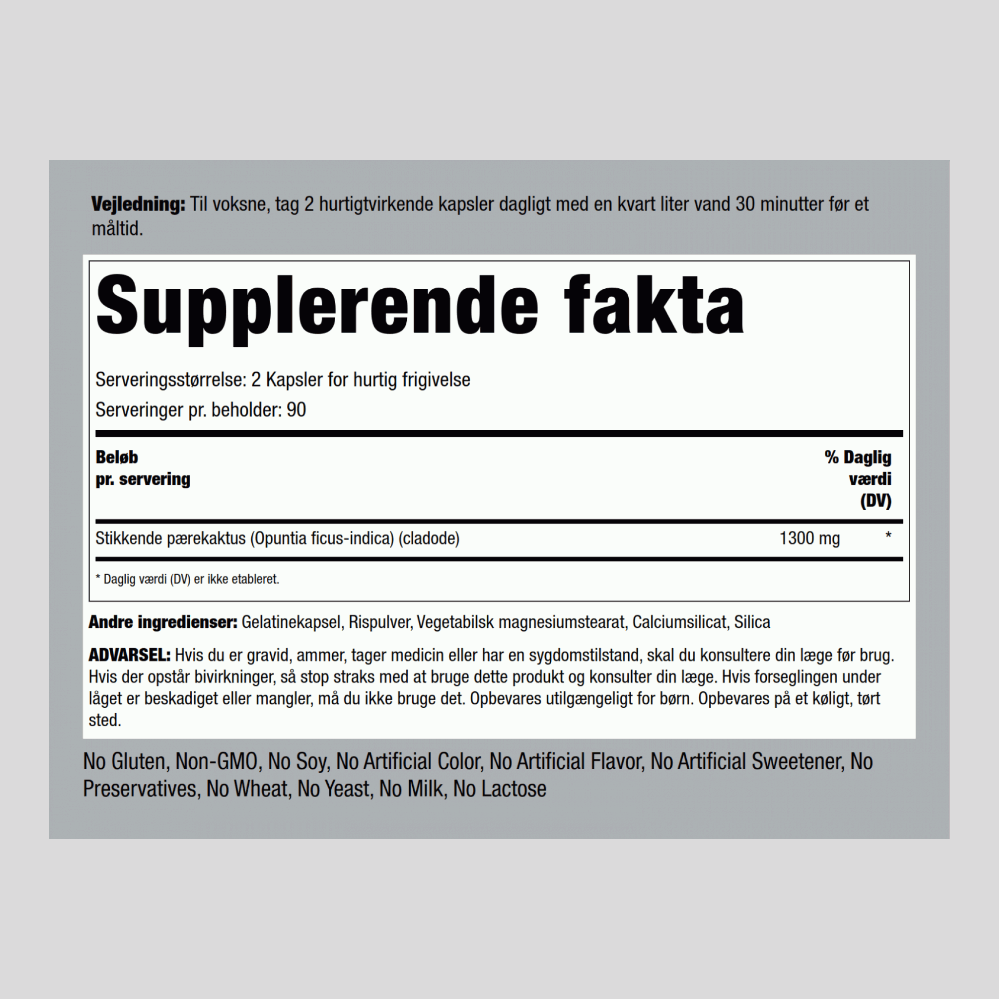 Figen-/nopalkaktus (Opuntia ficus-indica) 1300 mg (pr. dosering) 180 Kapsler for hurtig frigivelse     