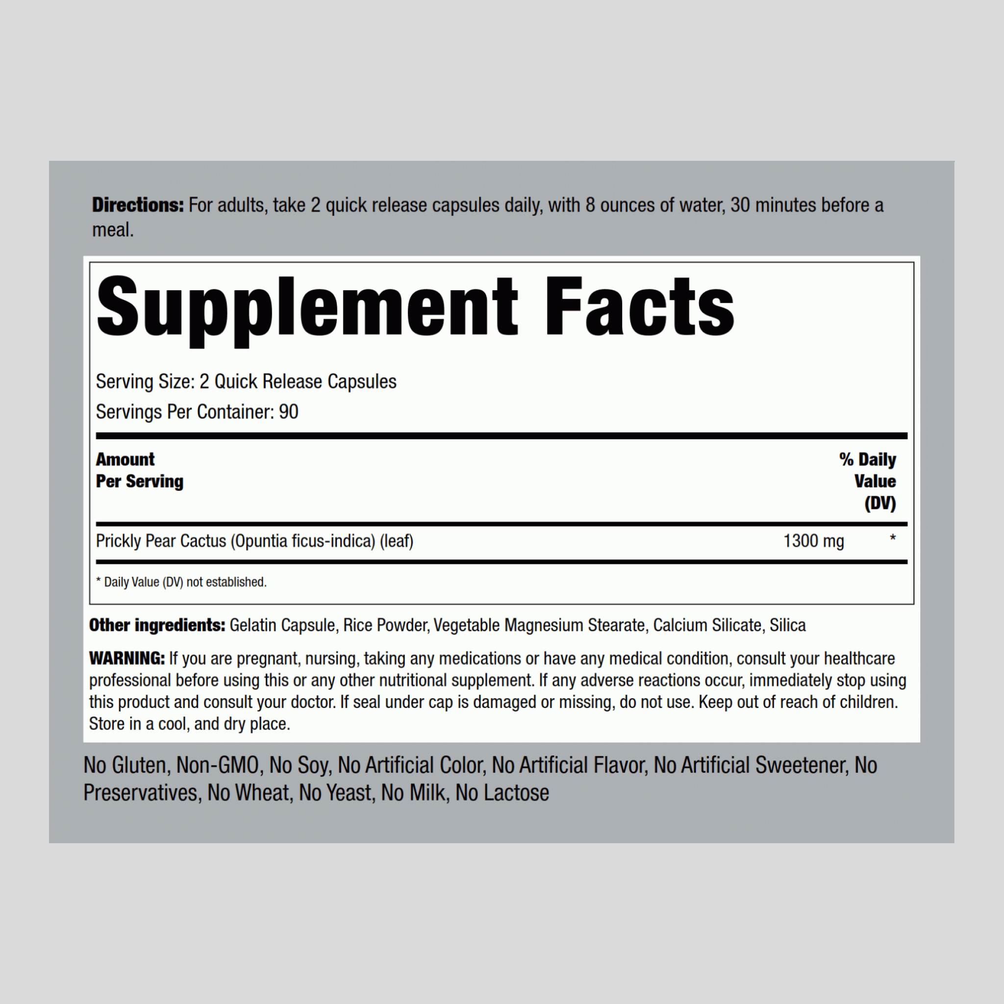 Prickly Pear Nopal Cactus (Opuntia ficus-indica), 1300 mg (per serving), 180 Quick Release Capsules, 2  Bottles