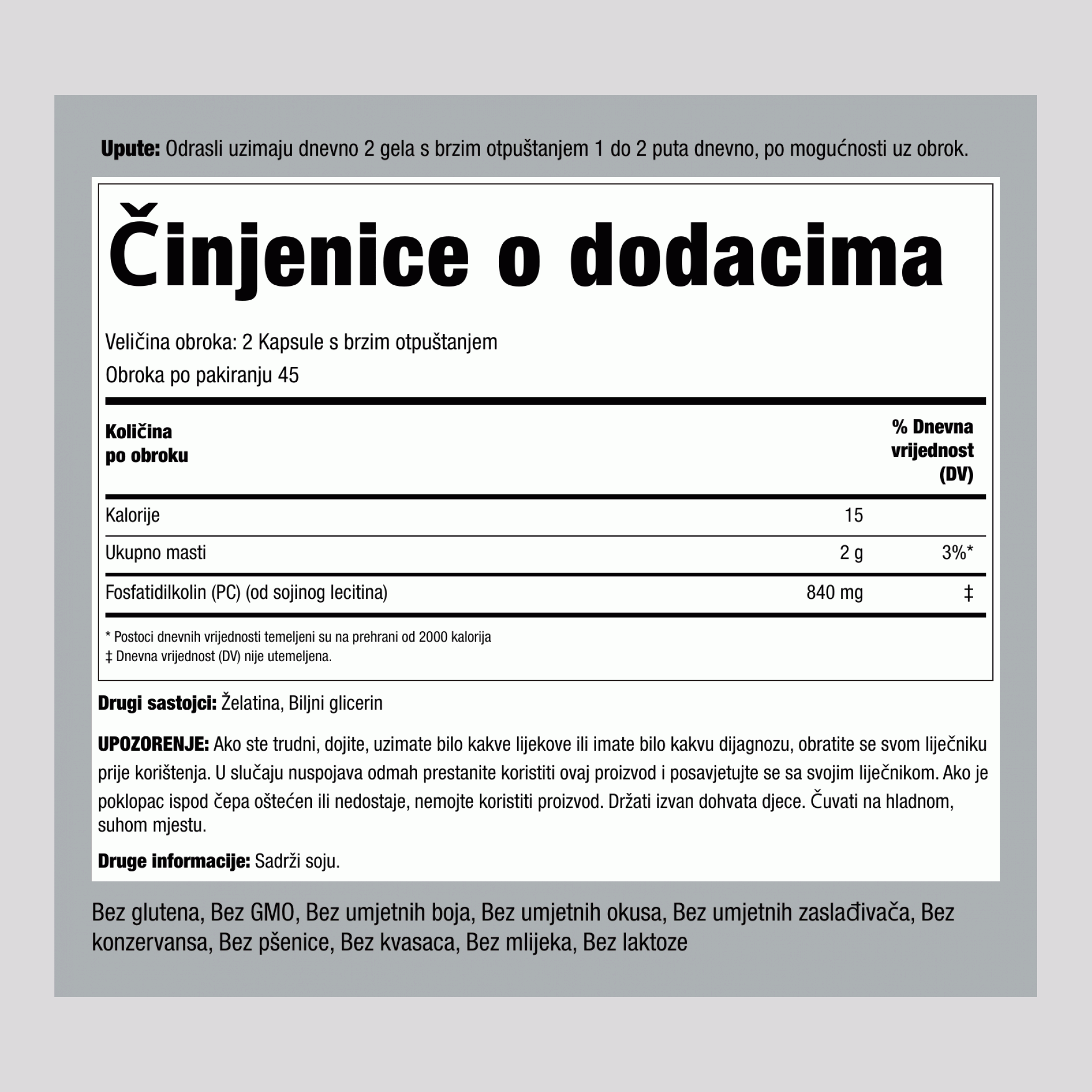 Fosfatidil kolin 840 mg (po obroku) 90 Gelovi s brzim otpuštanjem  