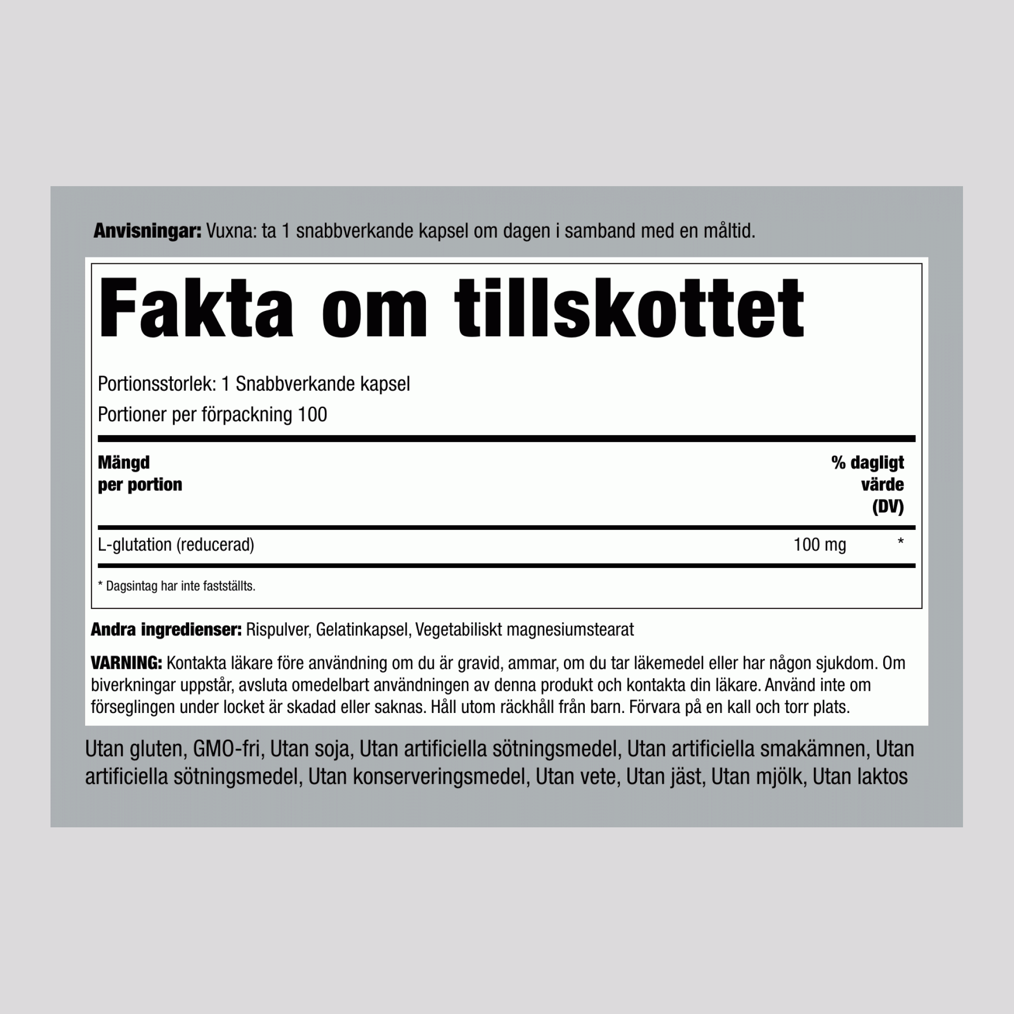 L-glutation (reducerat) 100 mg 100 Snabbverkande kapslar     