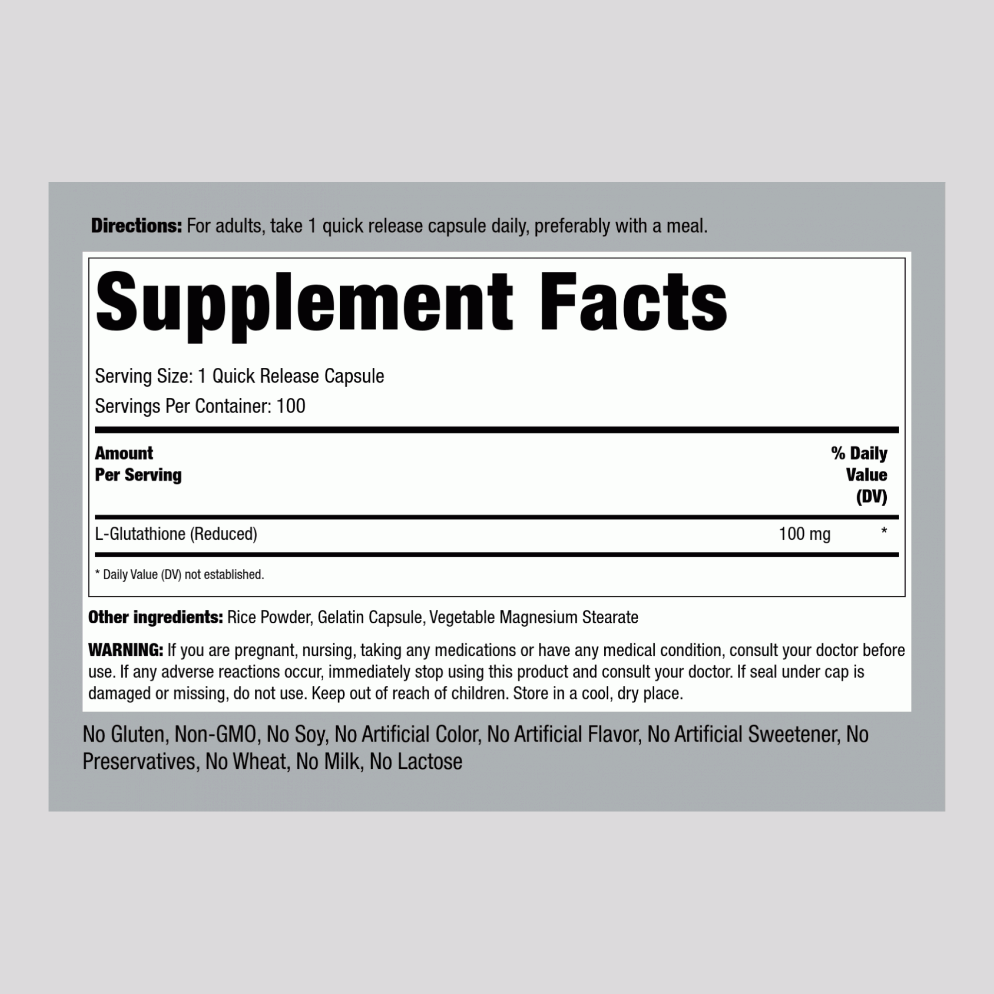 L-Glutathione (Reduced), 100 mg, 100 Quick Release Capsules