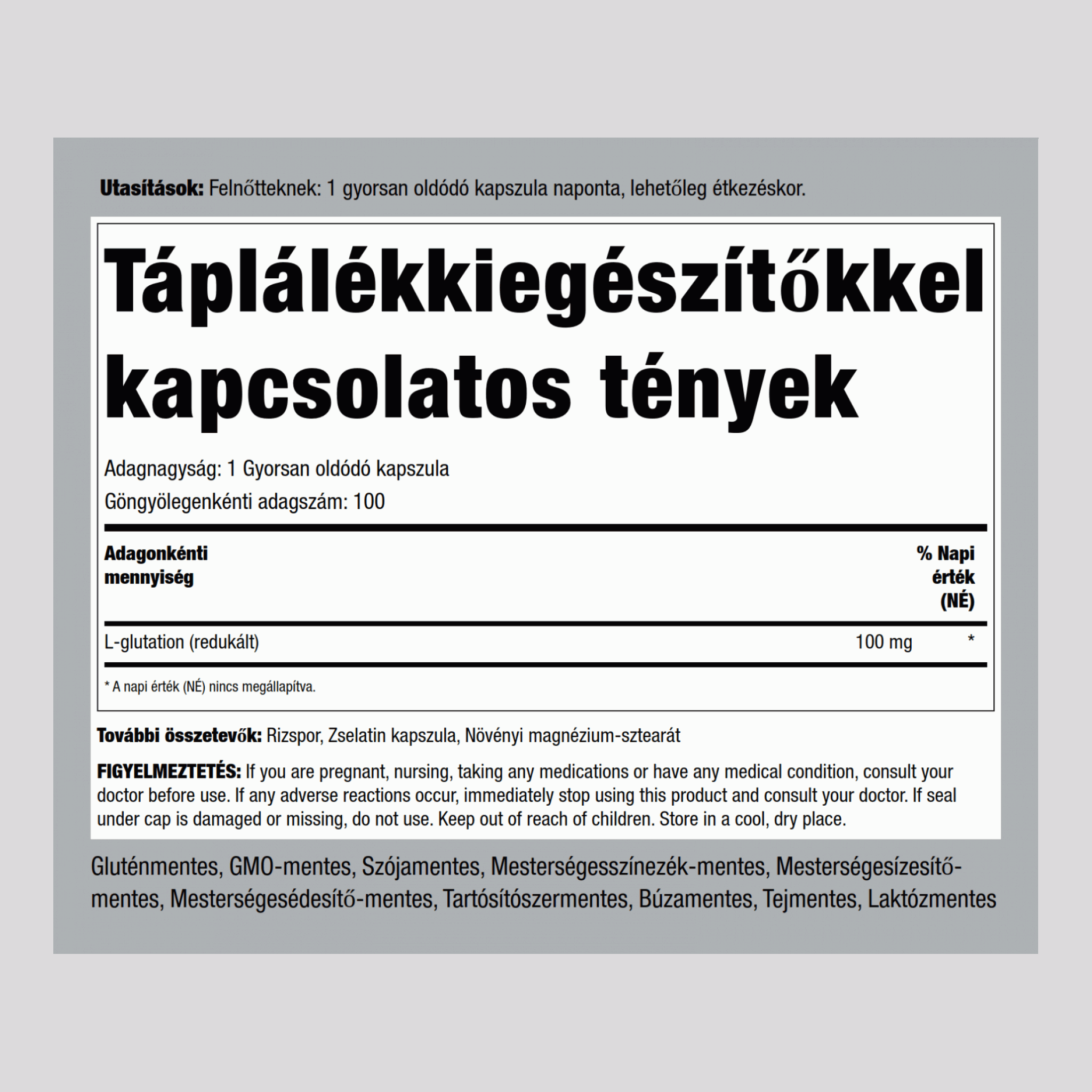 L-glutation (redukált) 100 mg 100 Gyorsan oldódó kapszula     