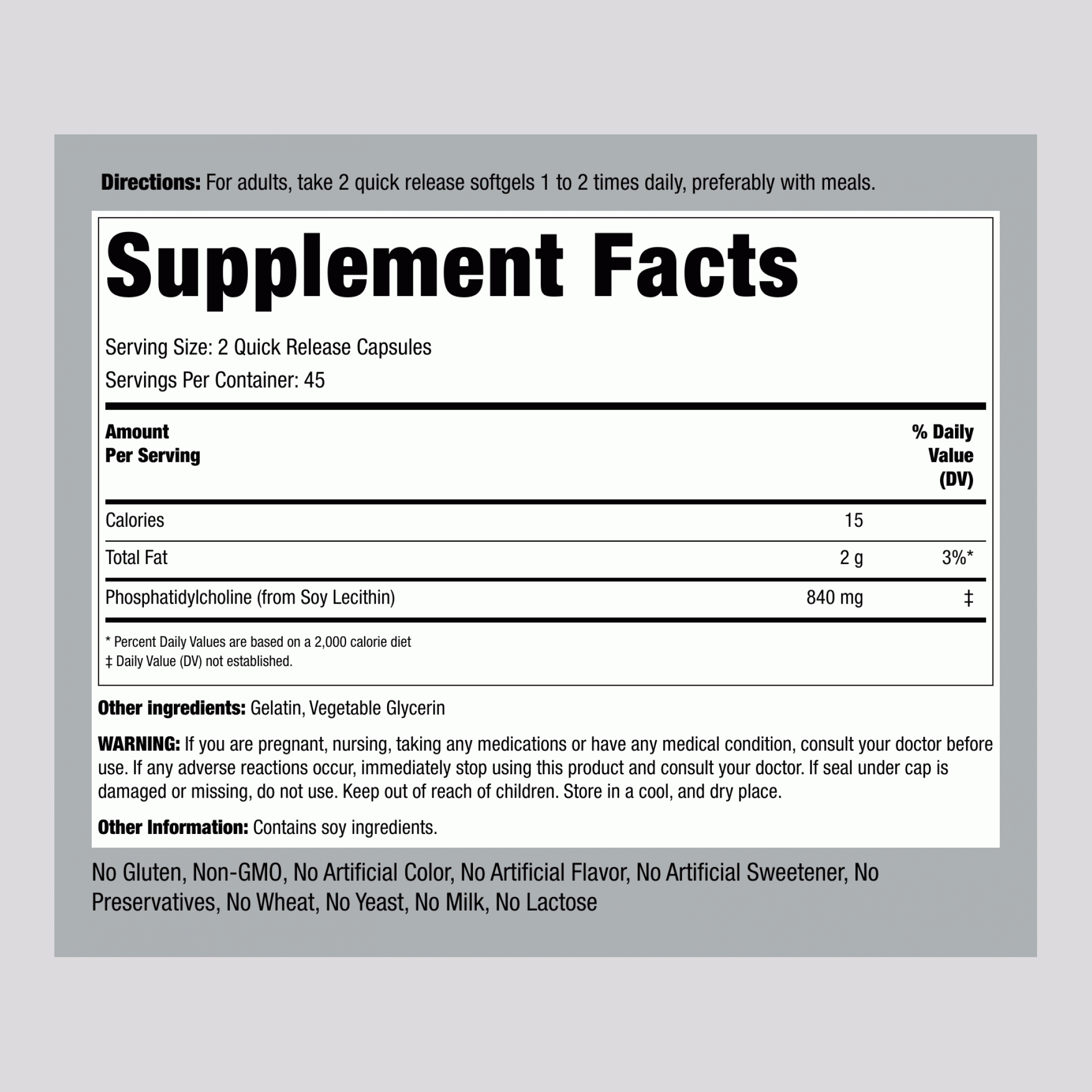 Phosphatidyl Choline, 840 mg (per serving), 90 Quick Release Softgels, 2  Bottles