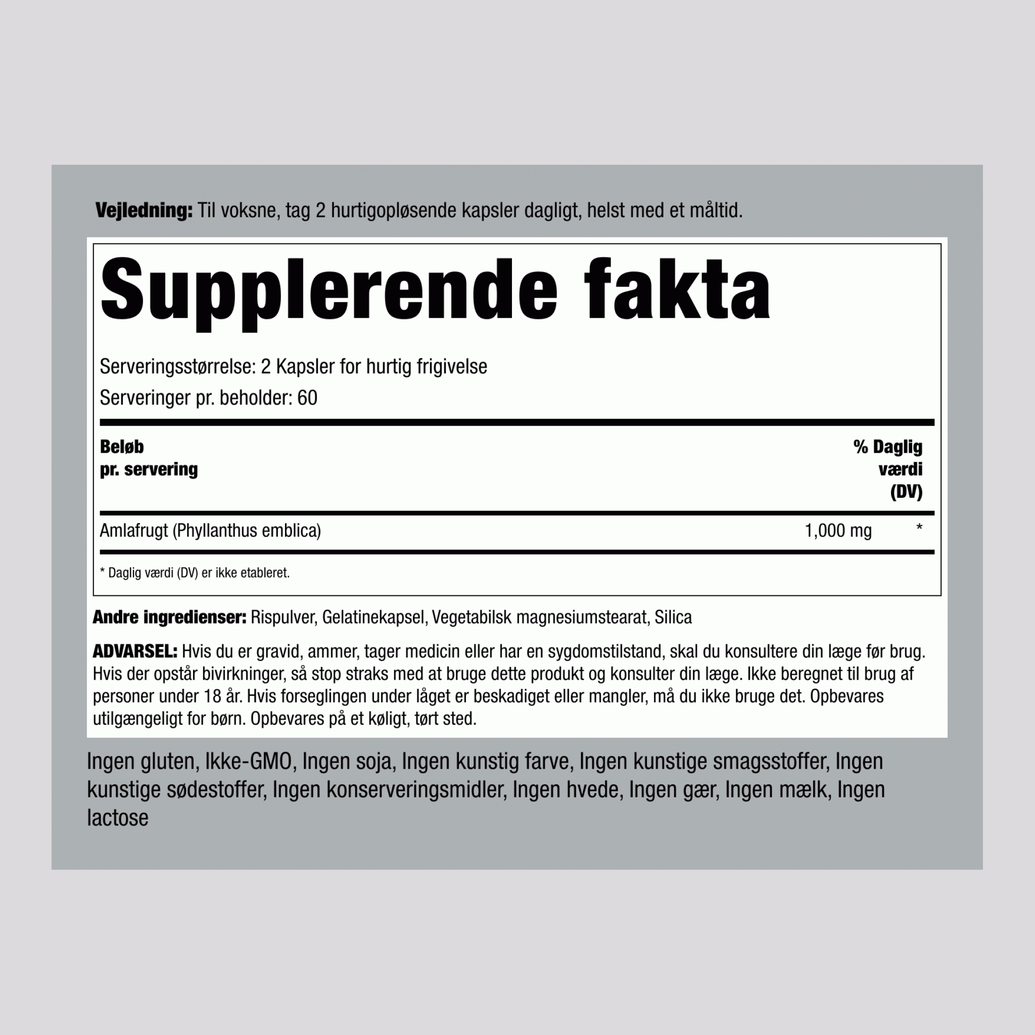 Amla-frugt (indisk stikkelsbær) 1,000 mg (pr. dosering) 120 Kapsler for hurtig frigivelse     