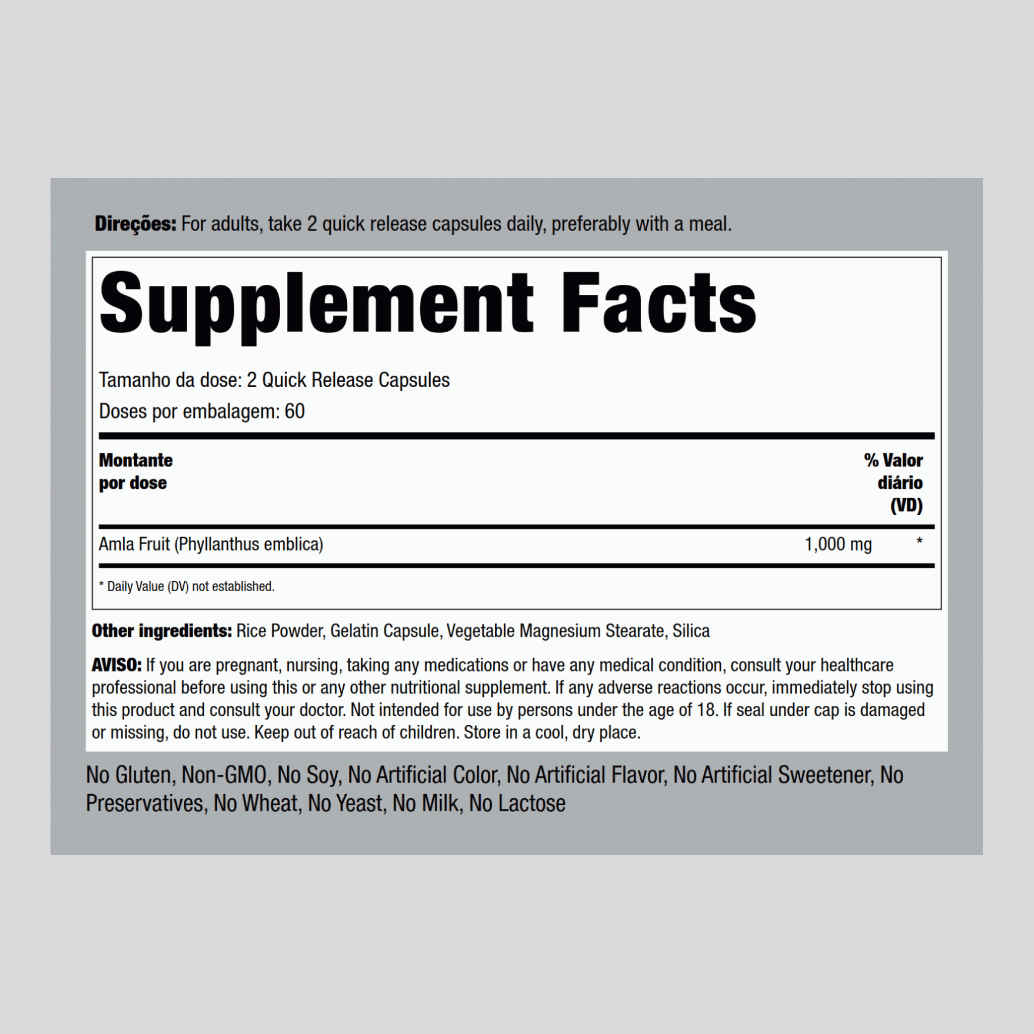 Amla (groselha indiana) 1,000 mg (por dose) 120 Cápsulas de Rápida Absorção     