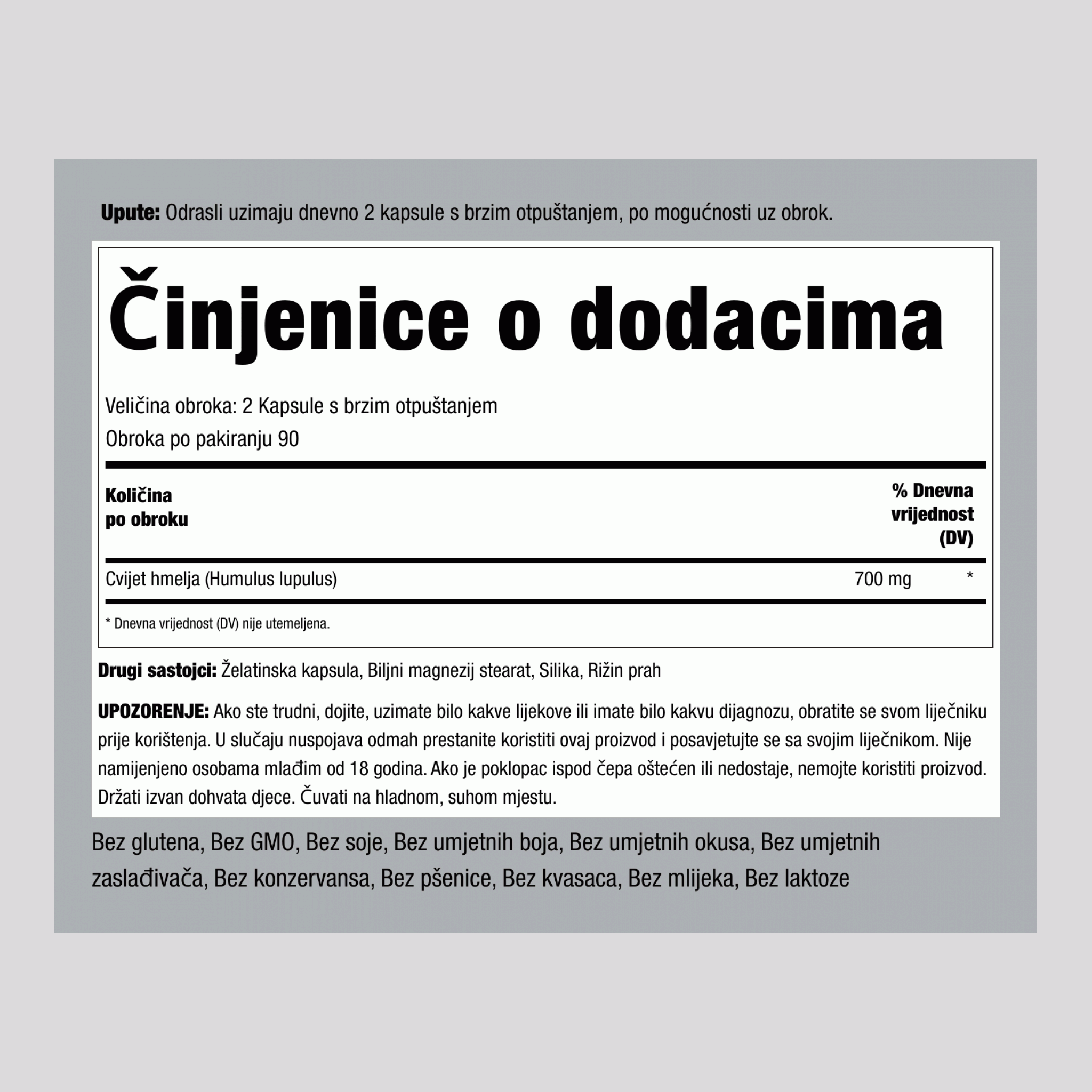 Hmelj  700 mg (po obroku) 180 Kapsule s brzim otpuštanjem     
