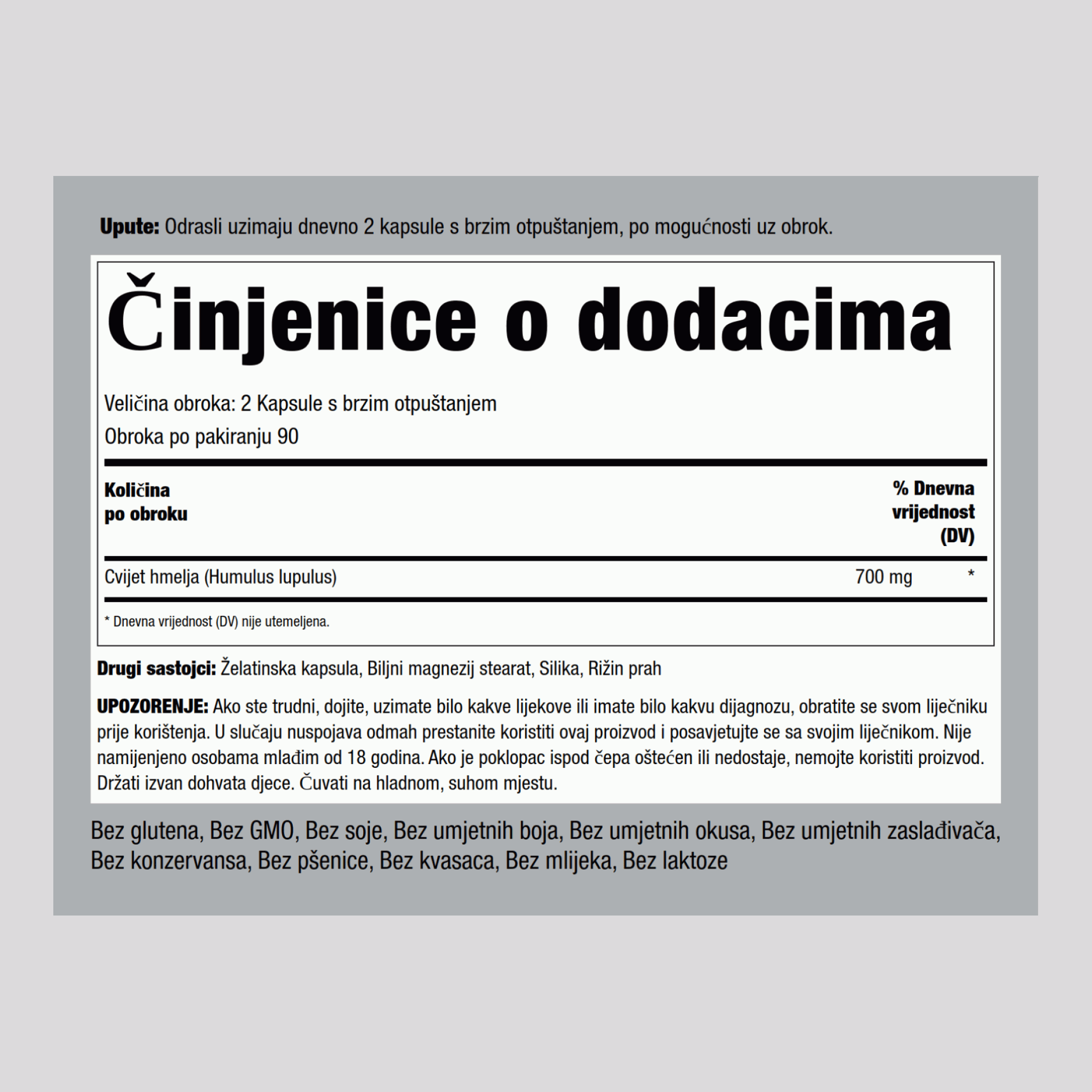 Hmelj  700 mg (po obroku) 180 Kapsule s brzim otpuštanjem     