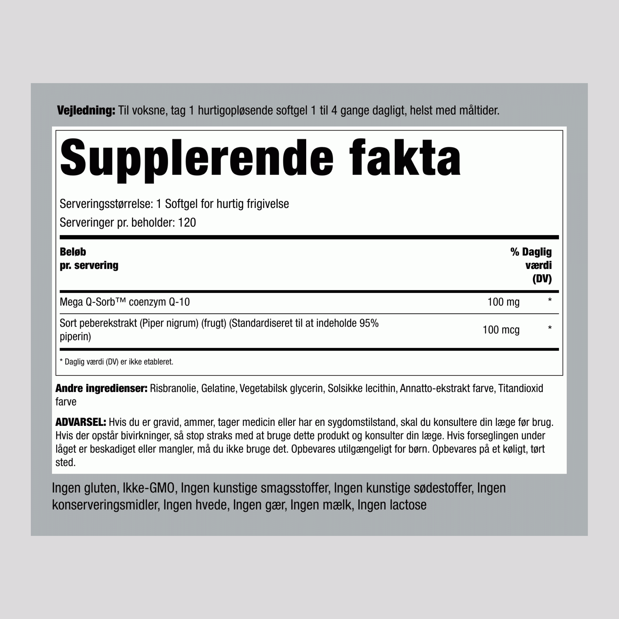 CoQ10 100 mg 120 Softgel for hurtig frigivelse     