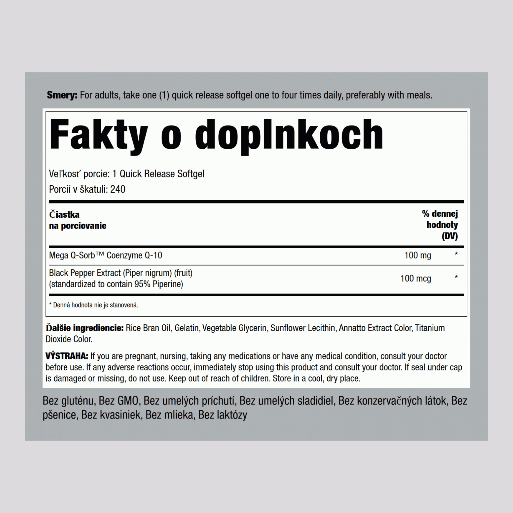 Koenzým Q10 100 mg 240 Mäkké gély s rýchlym uvoľňovaním     