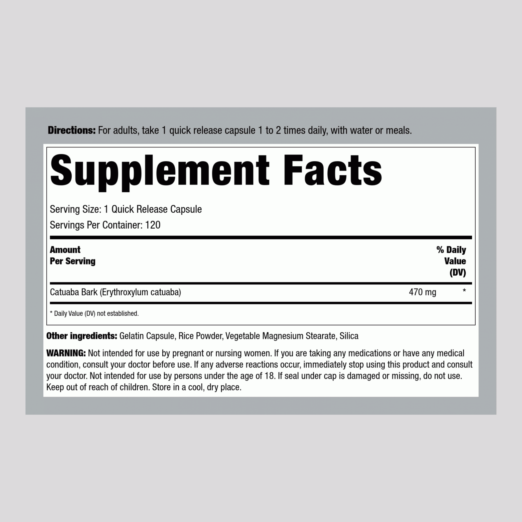 Catuaba Bark, 470 mg, 120 Quick Release Capsules